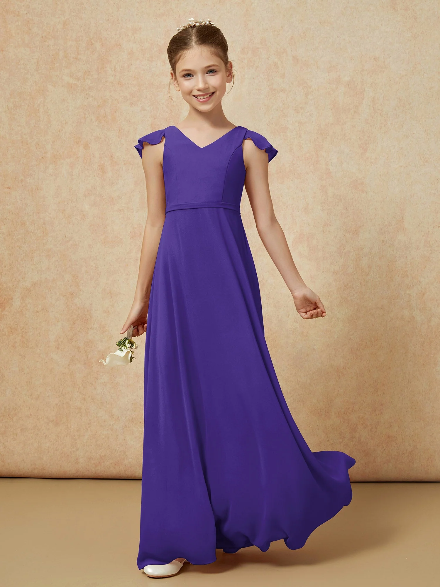 Flatterärmel Chiffon A-Linie Junge Brautjungfernkleider Regentschaft - Image 3