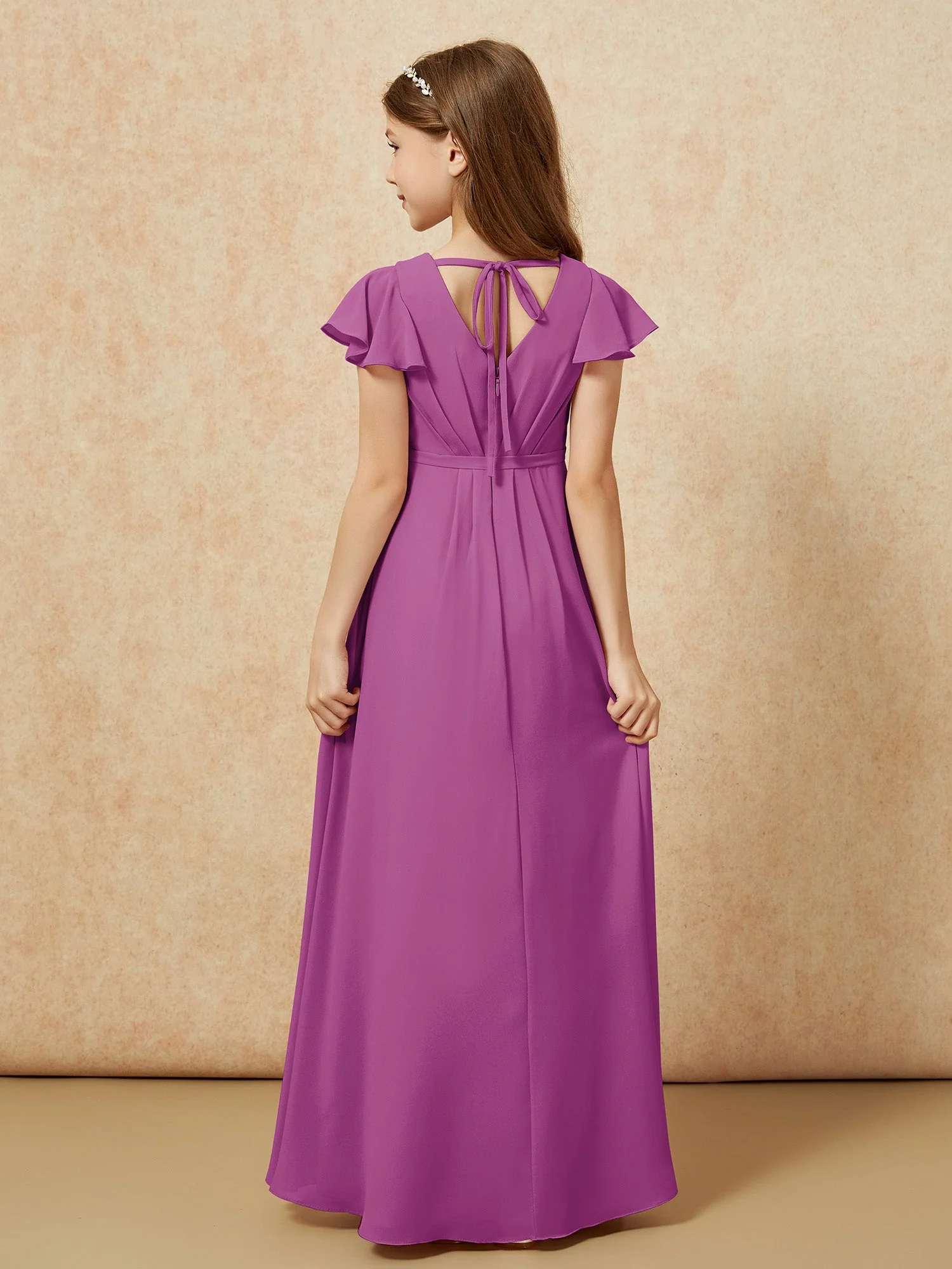 Flatterärmel V-Ausschnitt Chiffon Junge Brautjungfernkleider Orchidee - Image 2