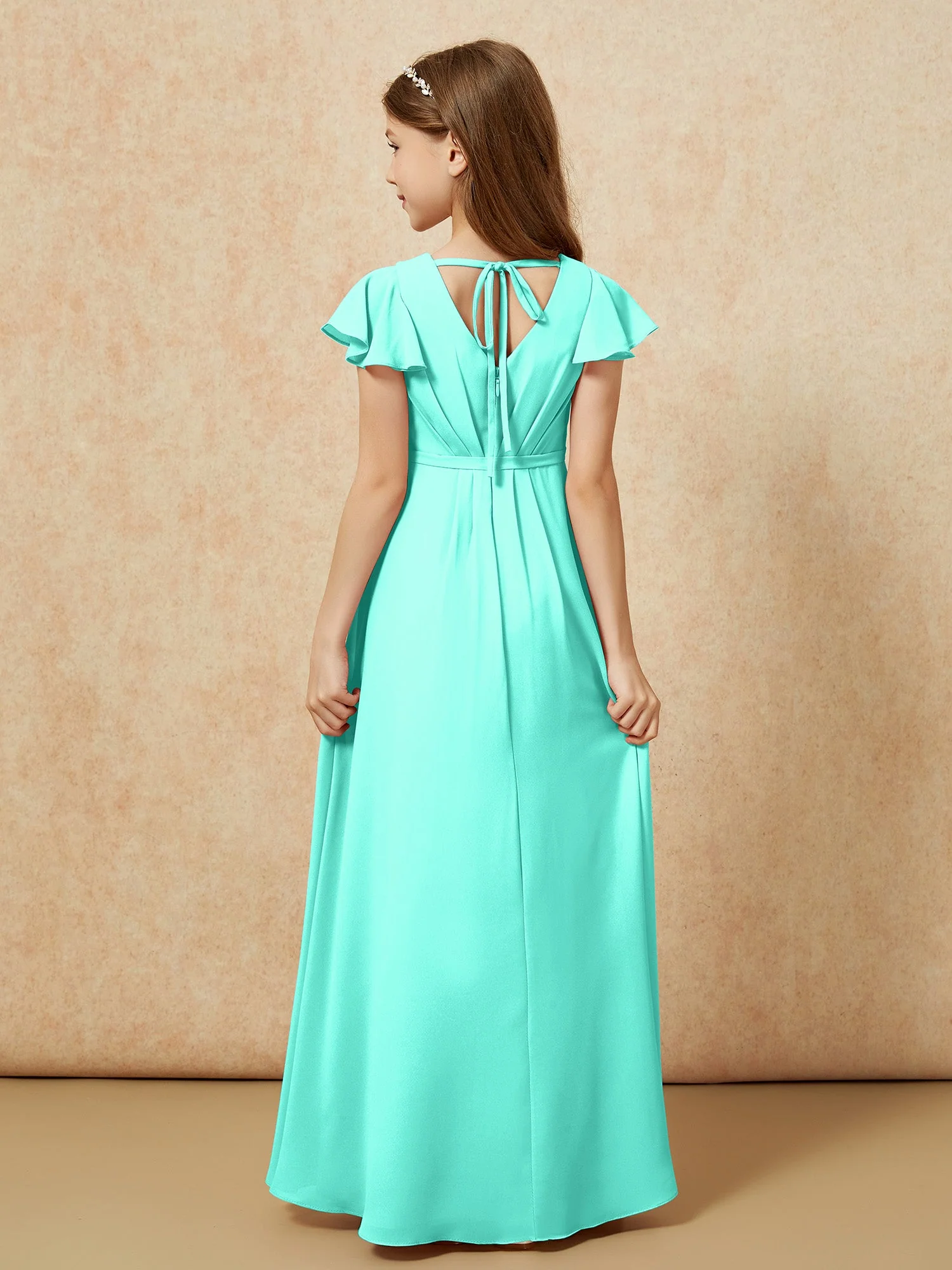 Flatterärmel V-Ausschnitt Chiffon Junge Brautjungfernkleider Spa - Image 2