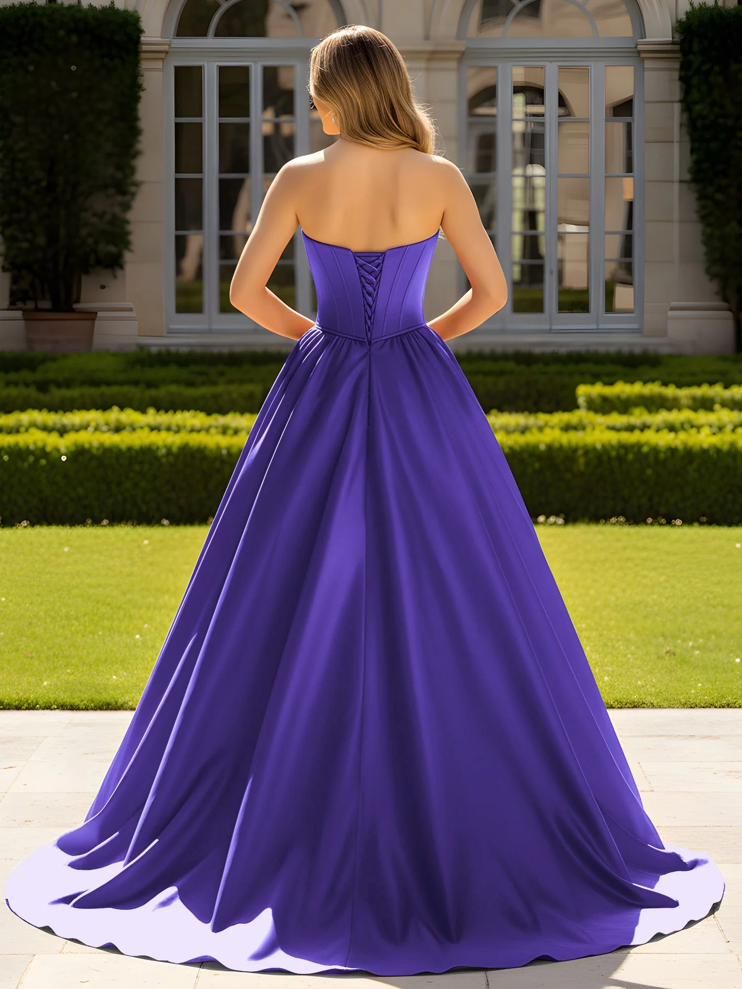 Trägerlos Satin Ballkleid mit Kristall Bustier Detail Regentschaft - Image 2
