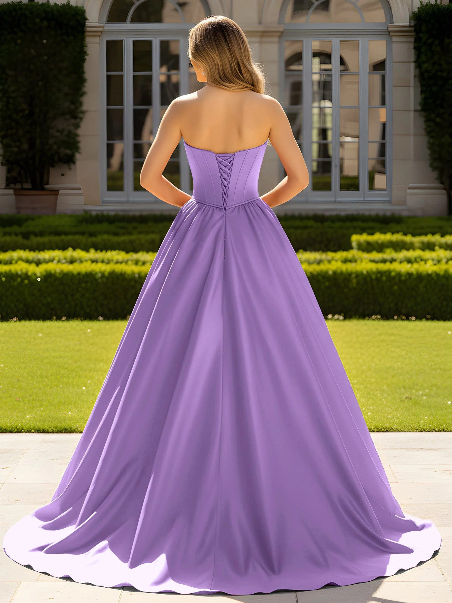 Trägerlos Satin Ballkleid mit Kristall Bustier Detail Tahiti - Image 2