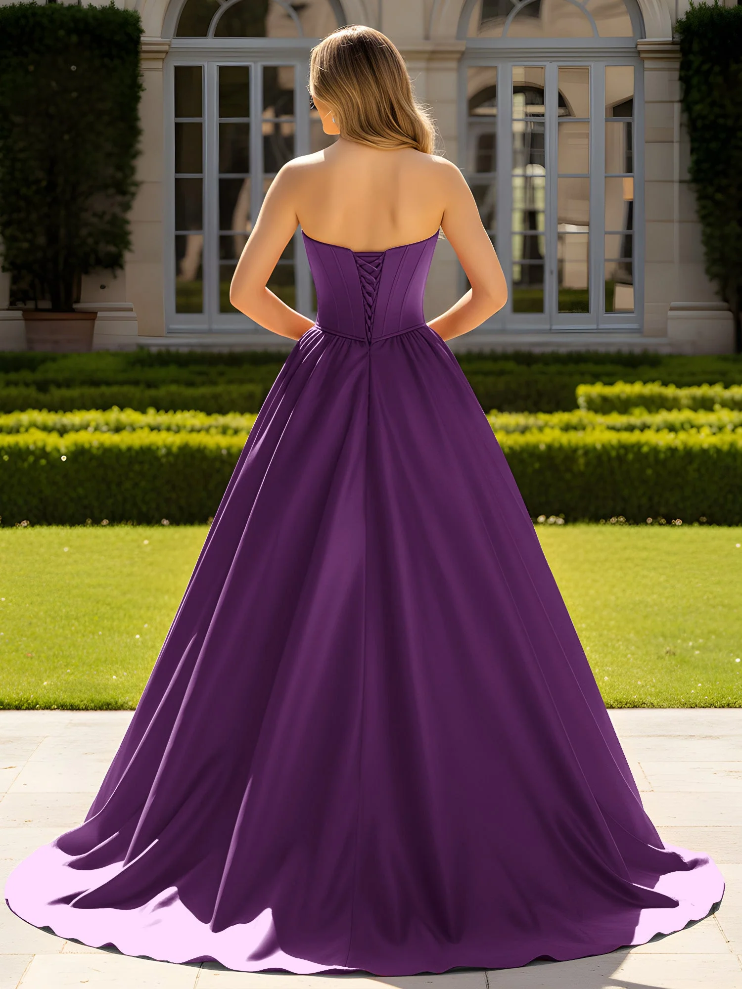 Trägerlos Satin Ballkleid mit Kristall Bustier Detail Traube - Image 2