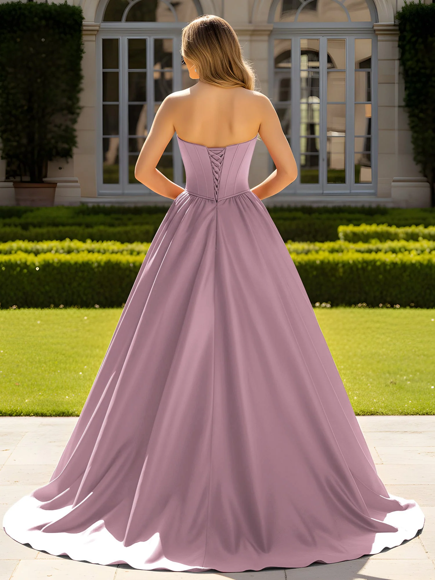 Trägerlos Satin Ballkleid mit Kristall Bustier Detail Vintage Mauve - Image 2