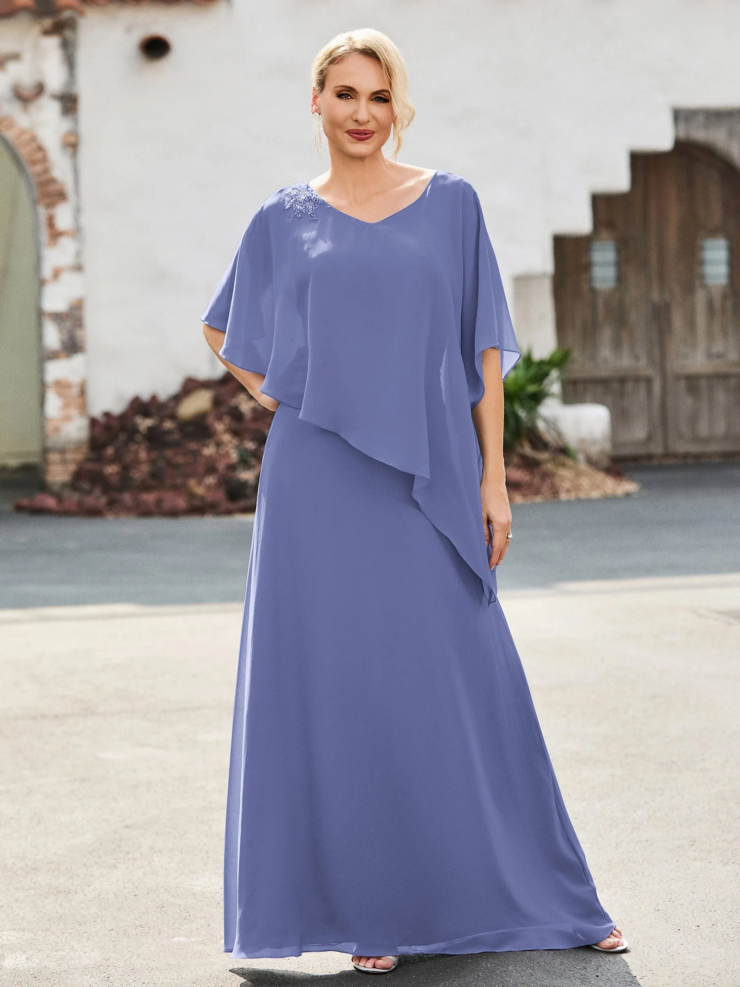 Flügelärmel Etui Kleid mit Perlen Periwinkleblau