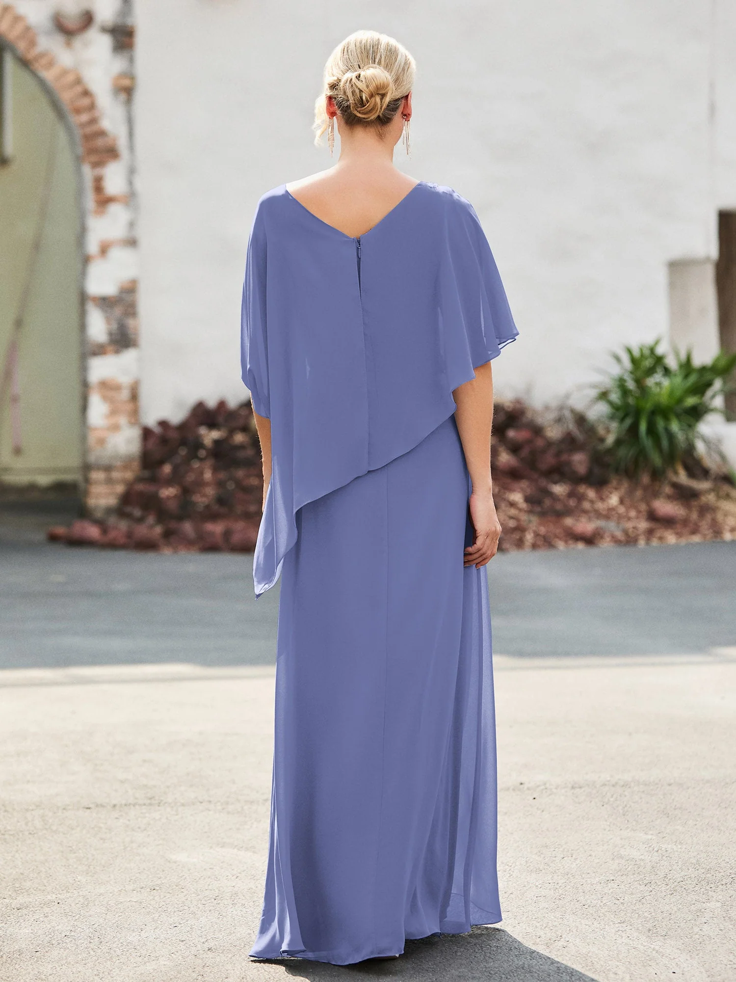 Flügelärmel Etui Kleid mit Perlen Periwinkleblau - Image 2
