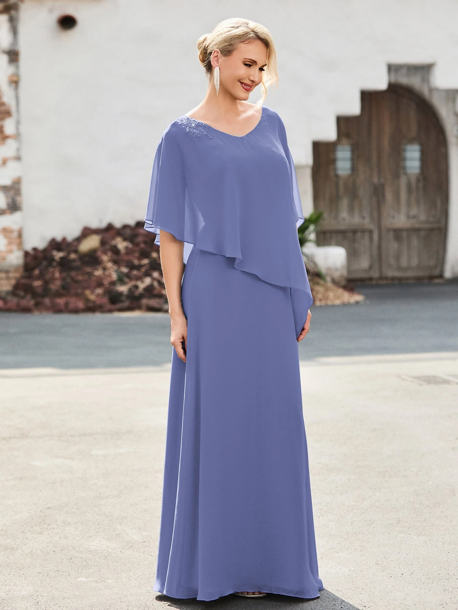 Flügelärmel Etui Kleid mit Perlen Periwinkleblau - Image 3