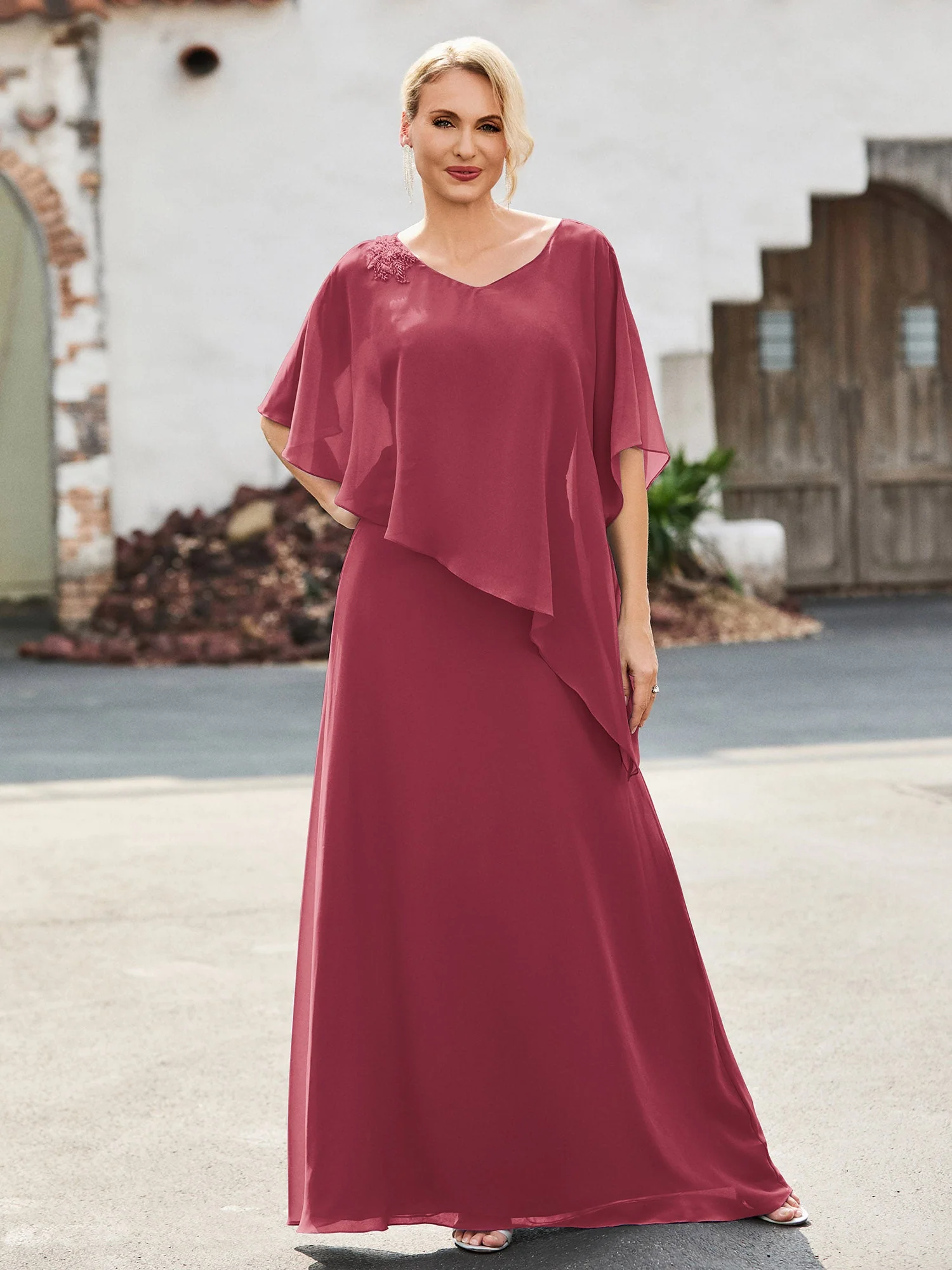 Flügelärmel Etui Kleid mit Perlen Zimtrose