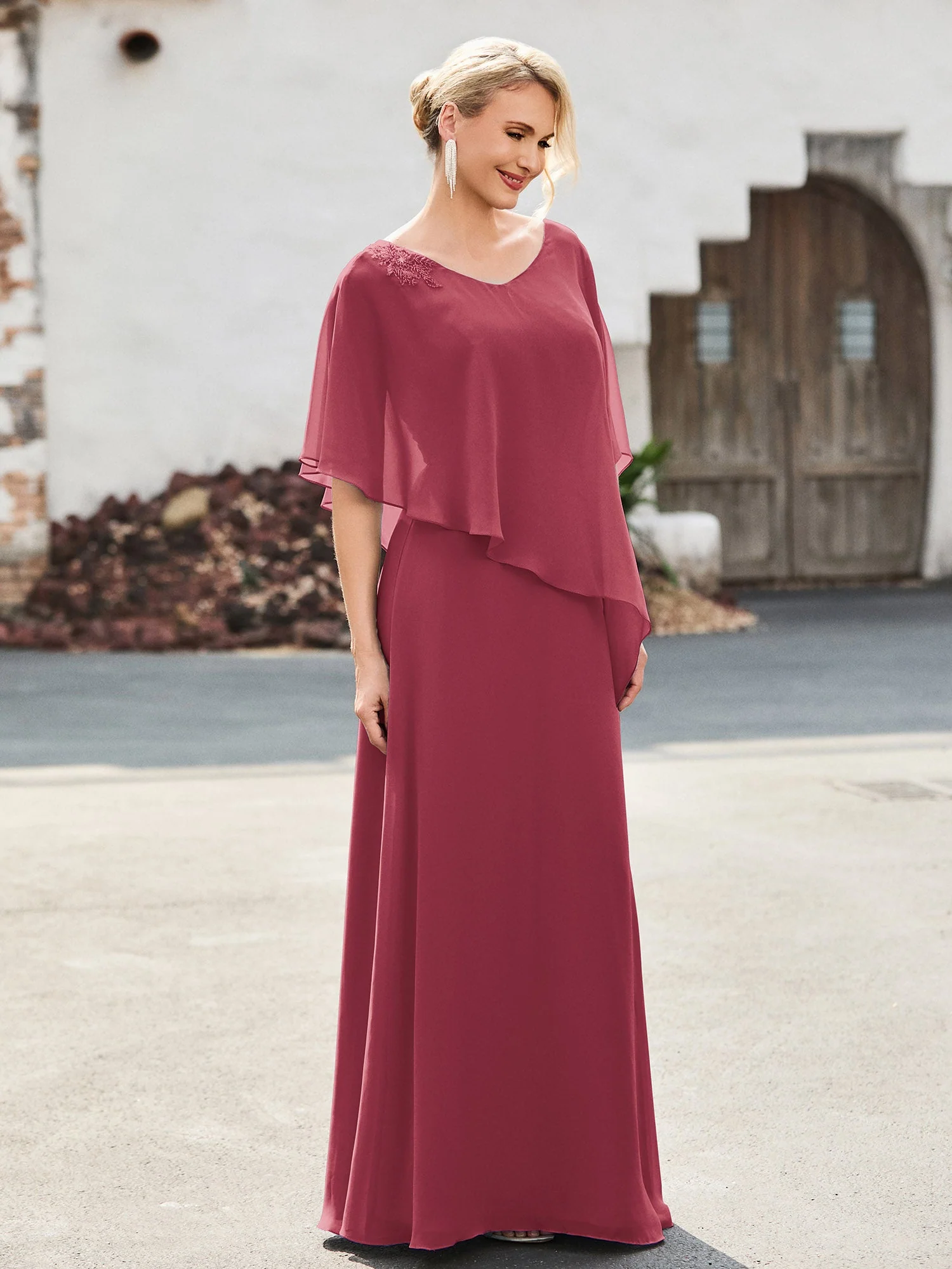 Flügelärmel Etui Kleid mit Perlen Zimtrose - Image 3