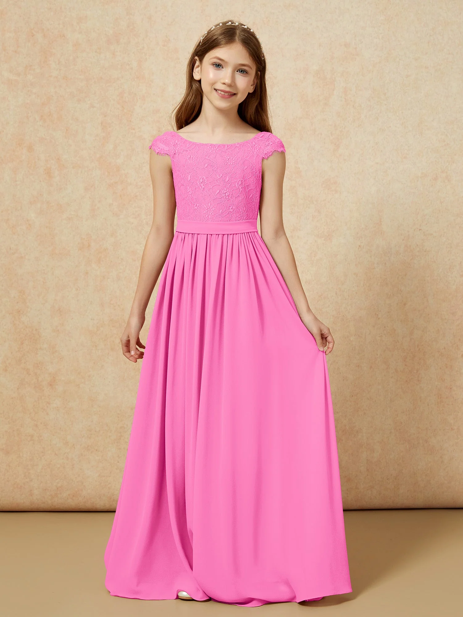 Flügelärmel Spitze Chiffon Junge Brautjungfernkleider Azalee