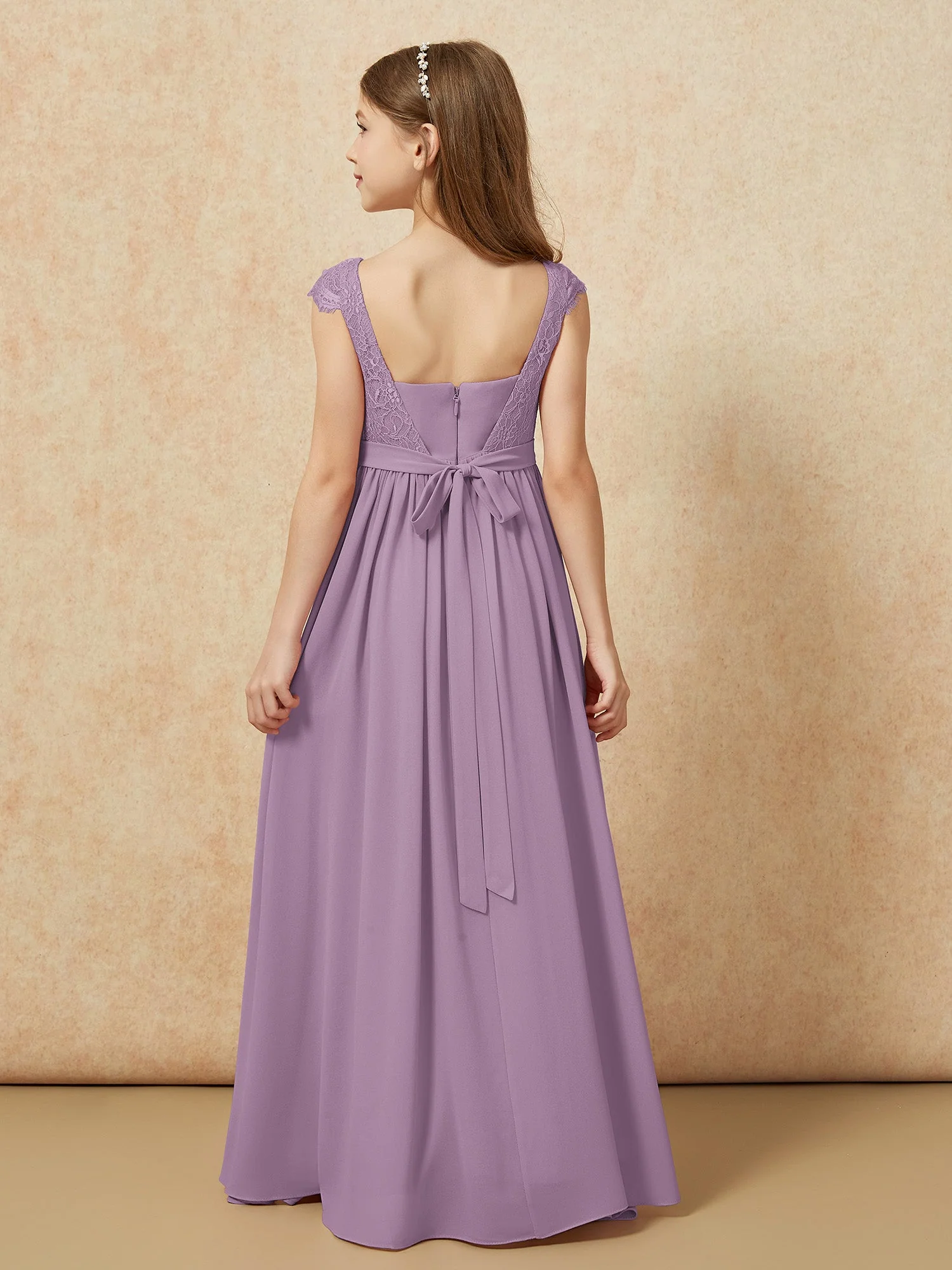 Flügelärmel Spitze Chiffon Junge Brautjungfernkleider Blauregen - Image 2