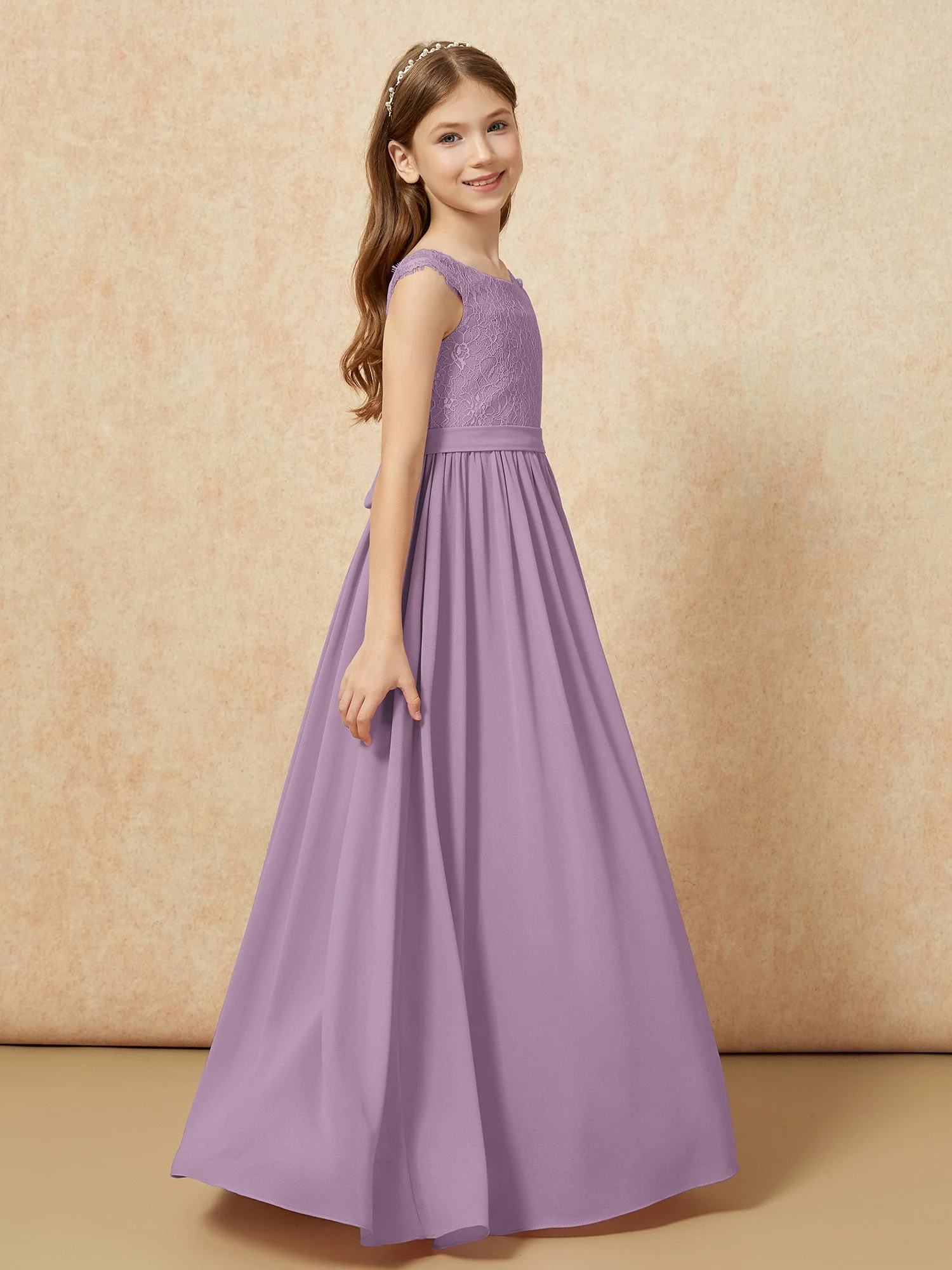 Flügelärmel Spitze Chiffon Junge Brautjungfernkleider Blauregen - Image 3