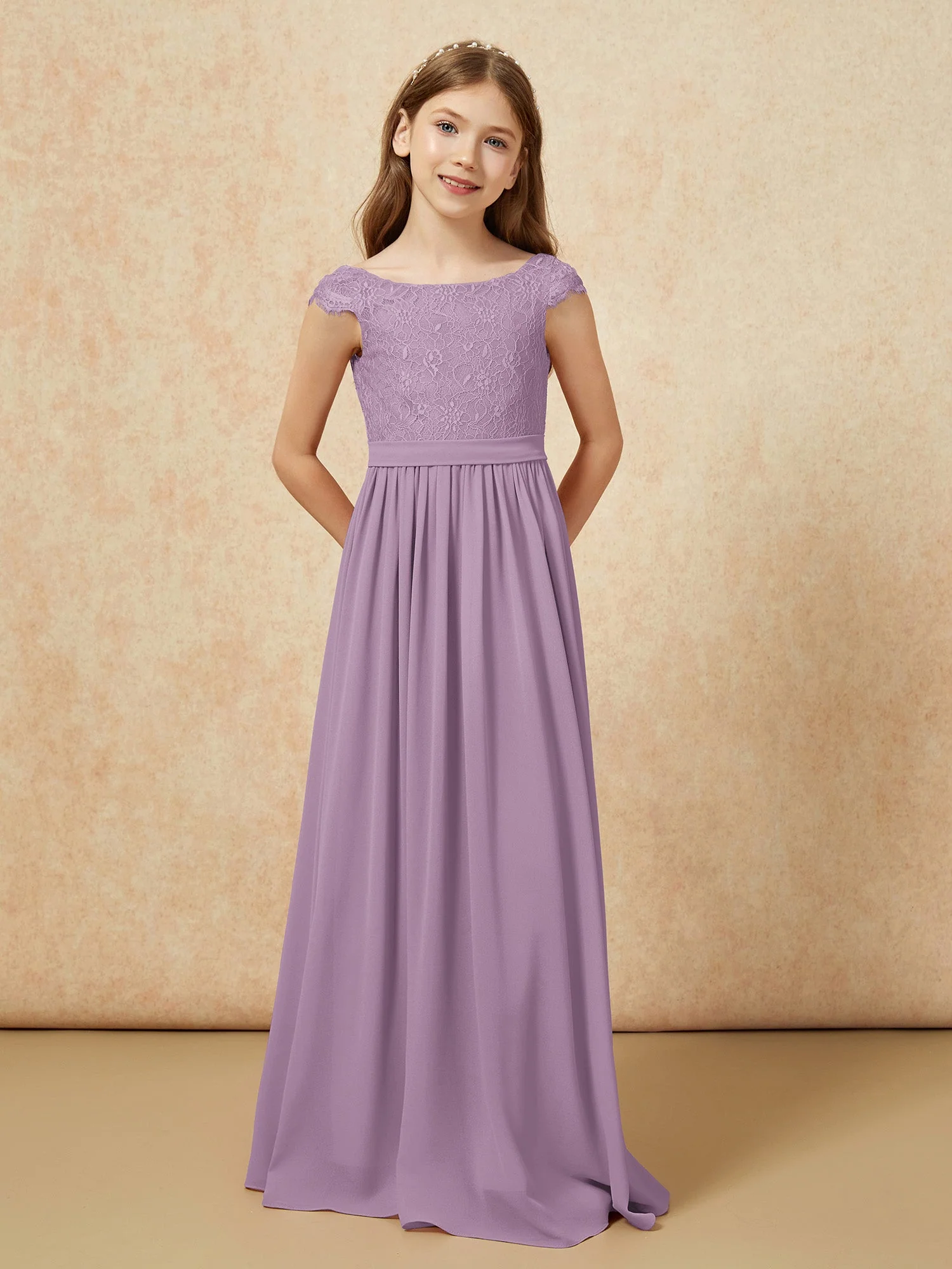 Flügelärmel Spitze Chiffon Junge Brautjungfernkleider Blauregen - Image 4