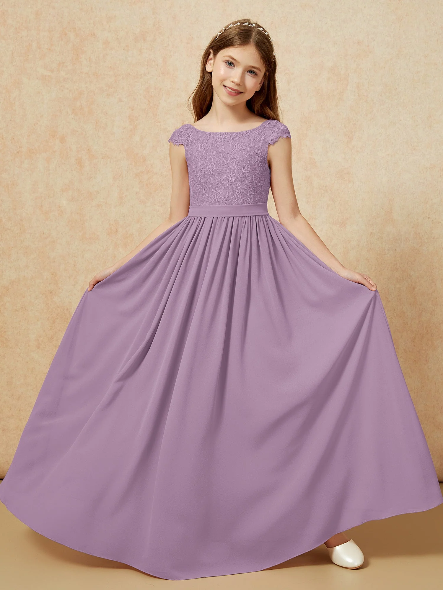 Flügelärmel Spitze Chiffon Junge Brautjungfernkleider Blauregen - Image 5
