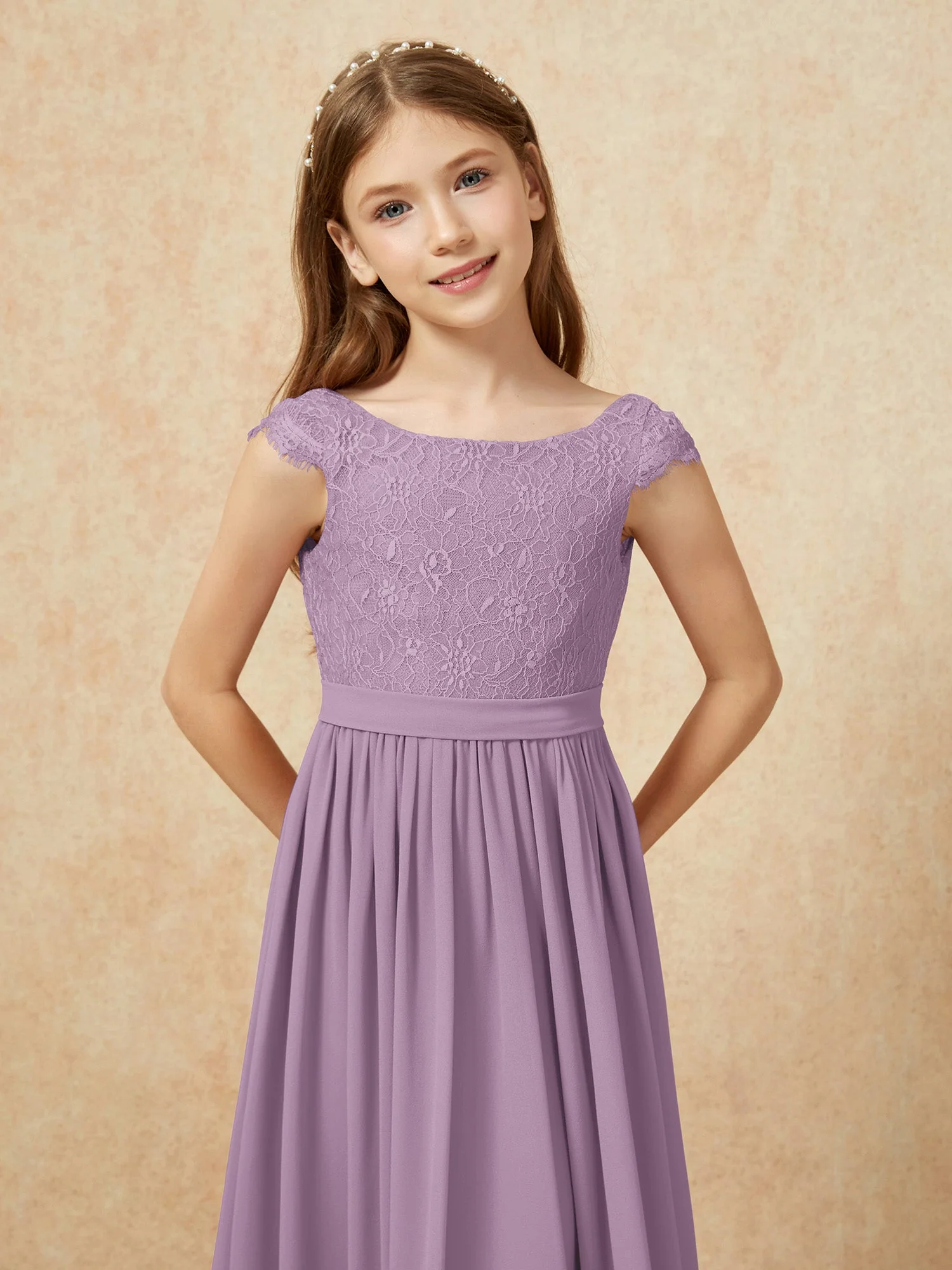 Flügelärmel Spitze Chiffon Junge Brautjungfernkleider Blauregen - Image 6