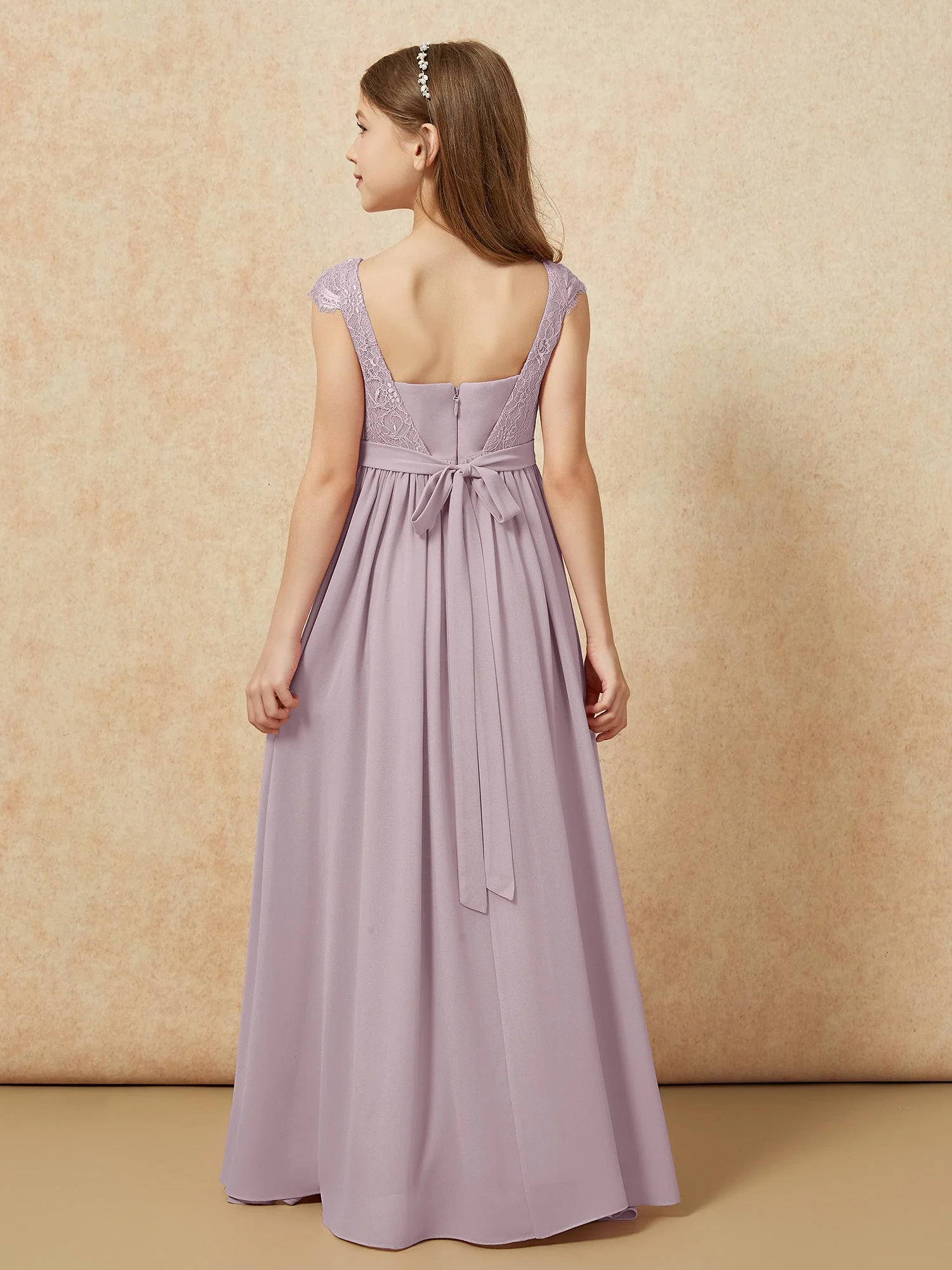 FlĂŒgelĂ€rmel Spitze Chiffon Junge Brautjungfernkleider DĂ€mmerung - Image 2