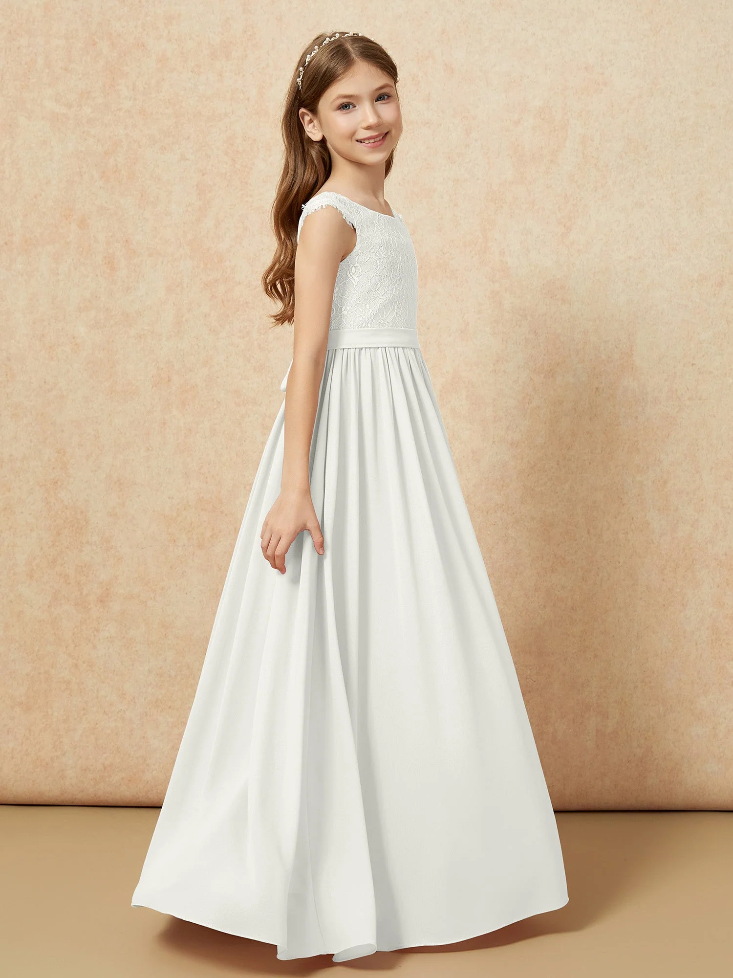 Flügelärmel Spitze Chiffon Junge Brautjungfernkleider Elfenbein - Image 3