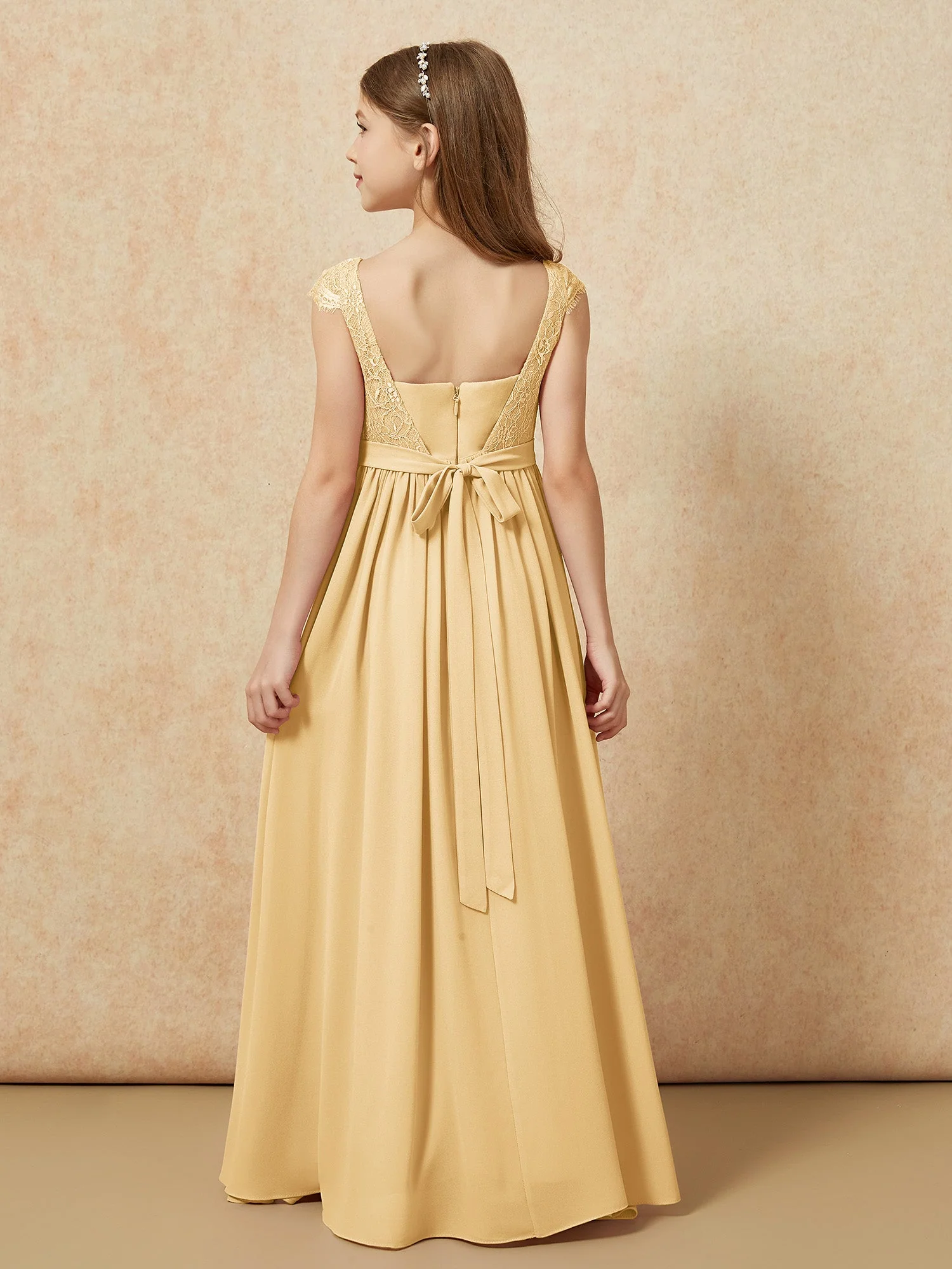 Flügelärmel Spitze Chiffon Junge Brautjungfernkleider Gold - Image 2