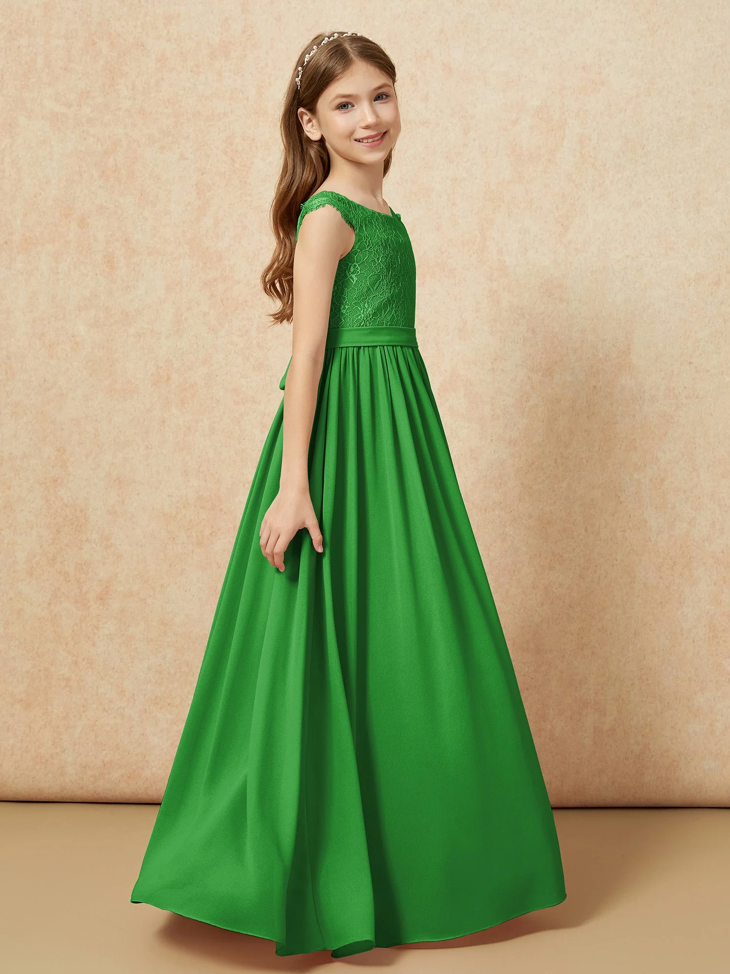 Flügelärmel Spitze Chiffon Junge Brautjungfernkleider Grün - Image 3