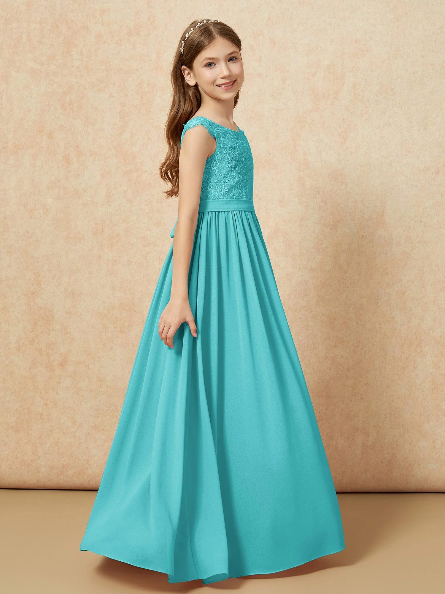 Flügelärmel Spitze Chiffon Junge Brautjungfernkleider Jade - Image 3