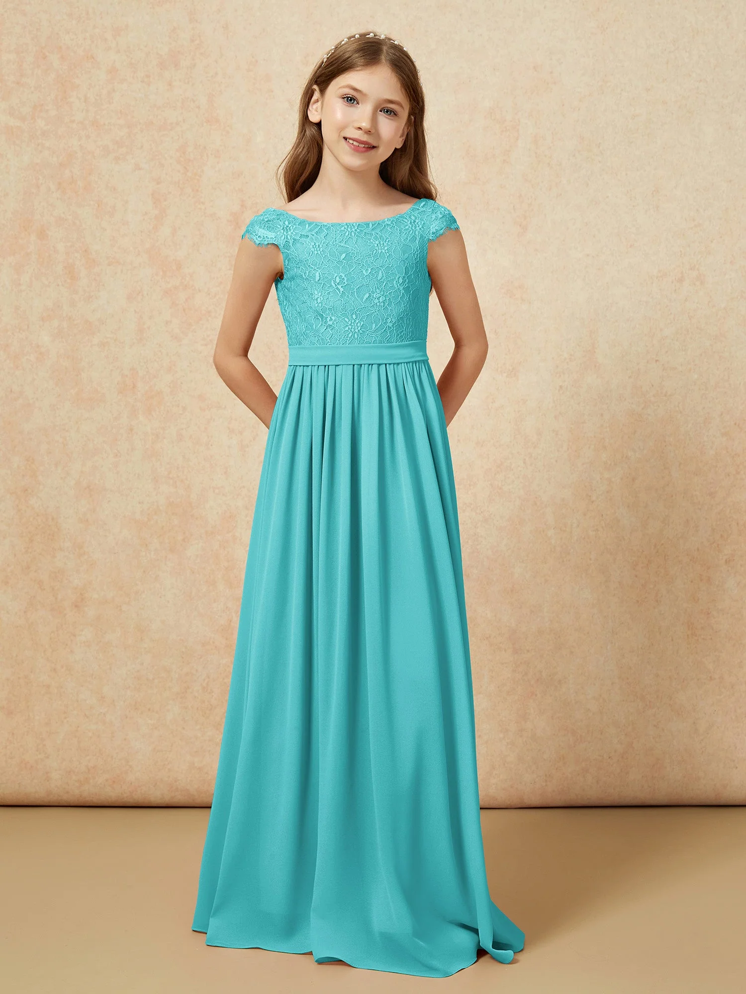 Flügelärmel Spitze Chiffon Junge Brautjungfernkleider Jade - Image 4