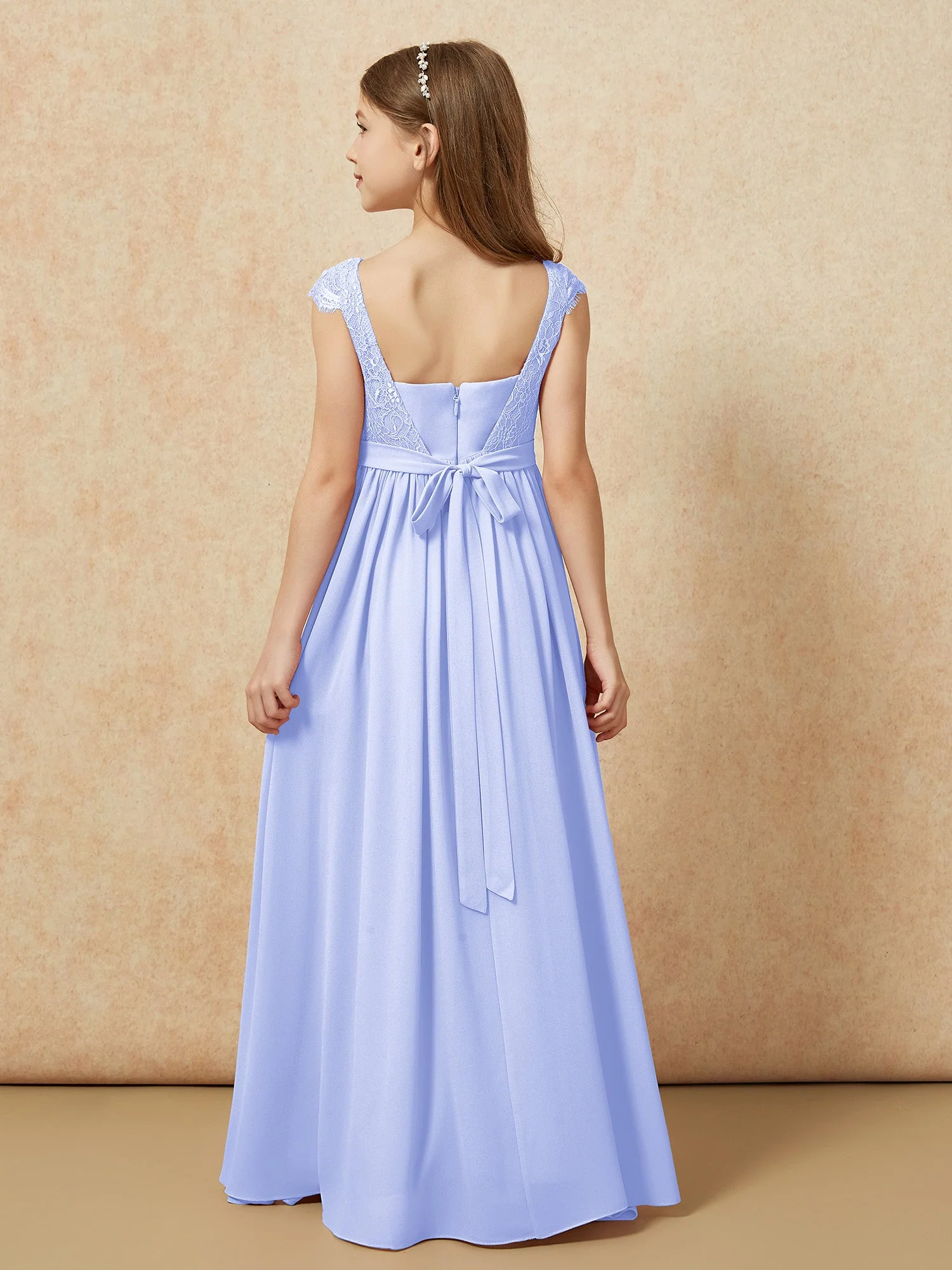 Flügelärmel Spitze Chiffon Junge Brautjungfernkleider Lavendel - Image 2