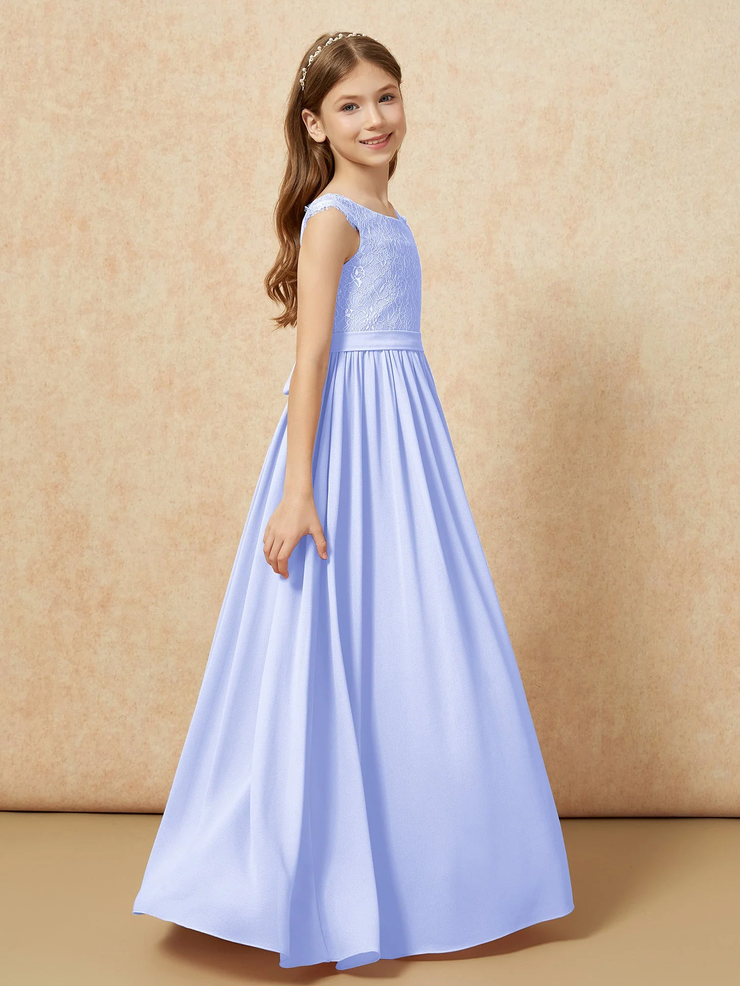Flügelärmel Spitze Chiffon Junge Brautjungfernkleider Lavendel - Image 3