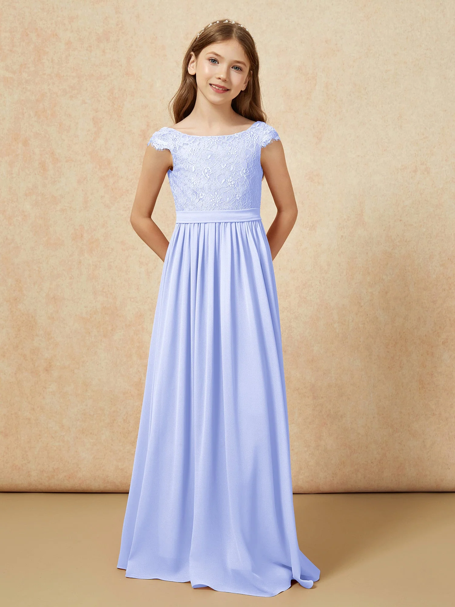Flügelärmel Spitze Chiffon Junge Brautjungfernkleider Lavendel - Image 4