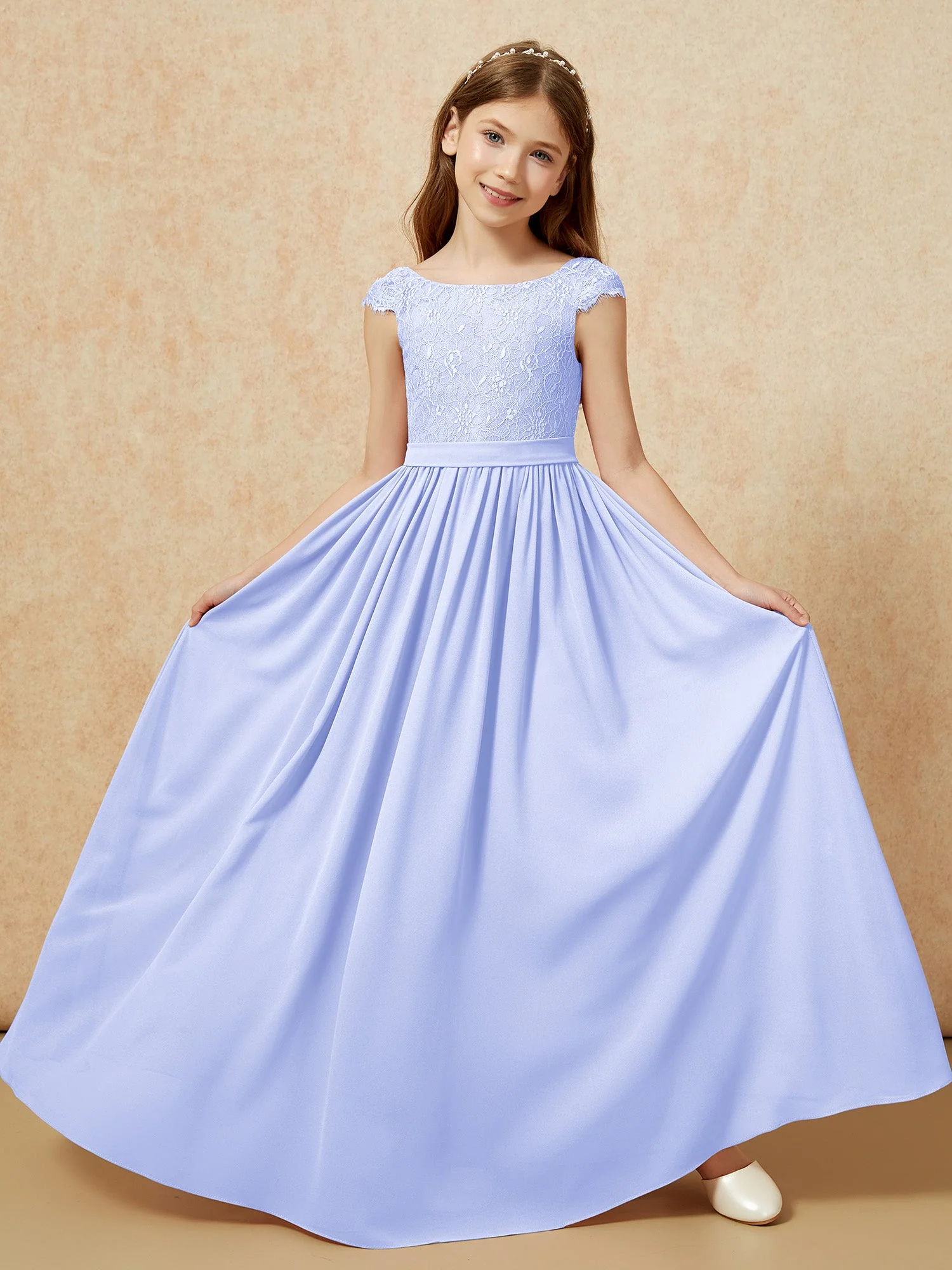 Flügelärmel Spitze Chiffon Junge Brautjungfernkleider Lavendel - Image 5