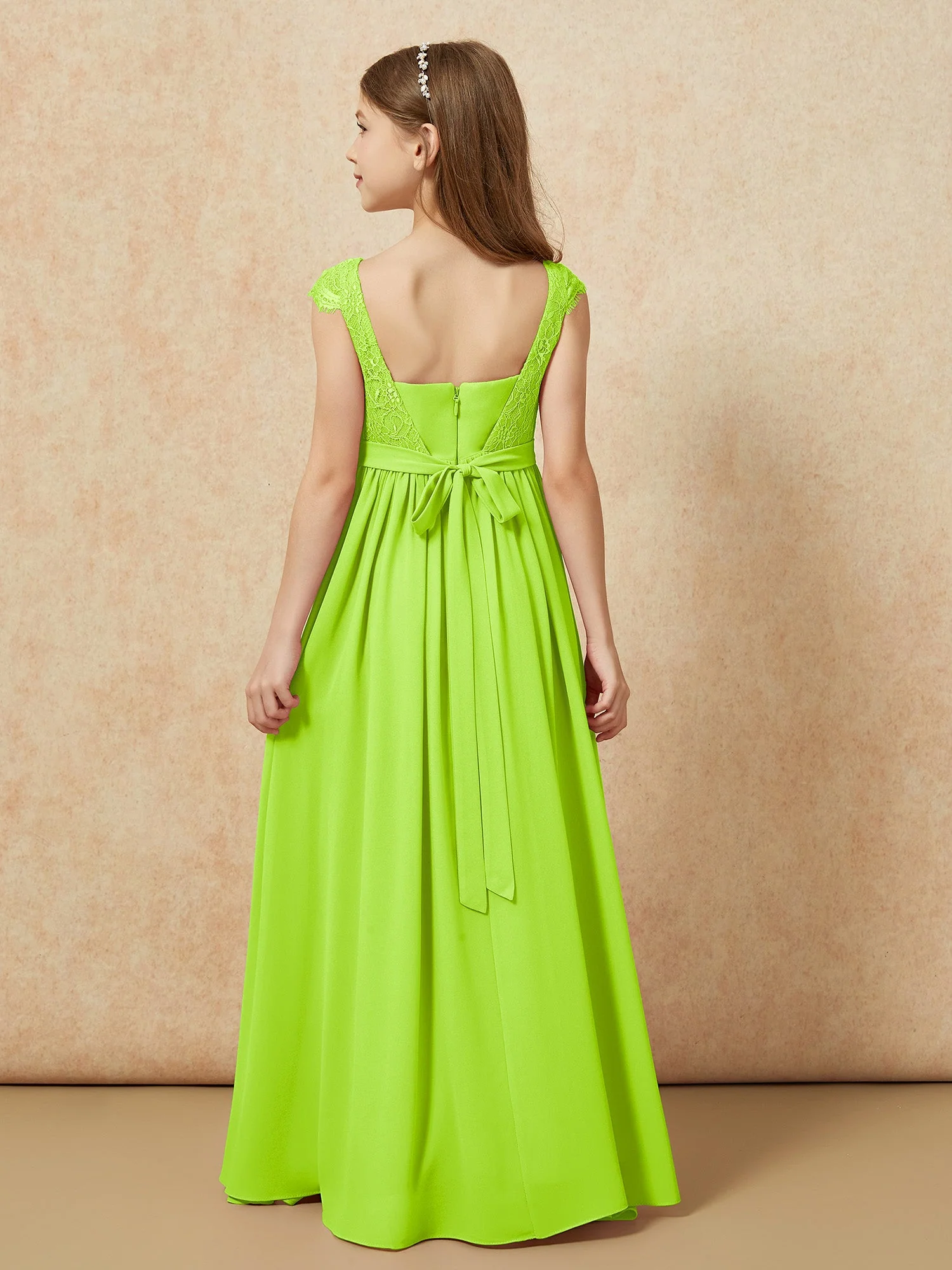 Flügelärmel Spitze Chiffon Junge Brautjungfernkleider Lindgrün - Image 2