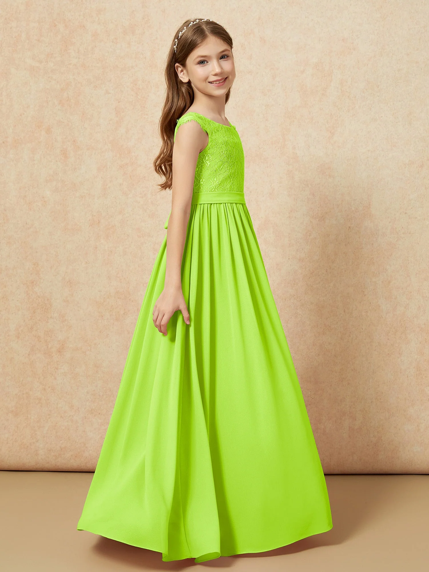 Flügelärmel Spitze Chiffon Junge Brautjungfernkleider Lindgrün - Image 3