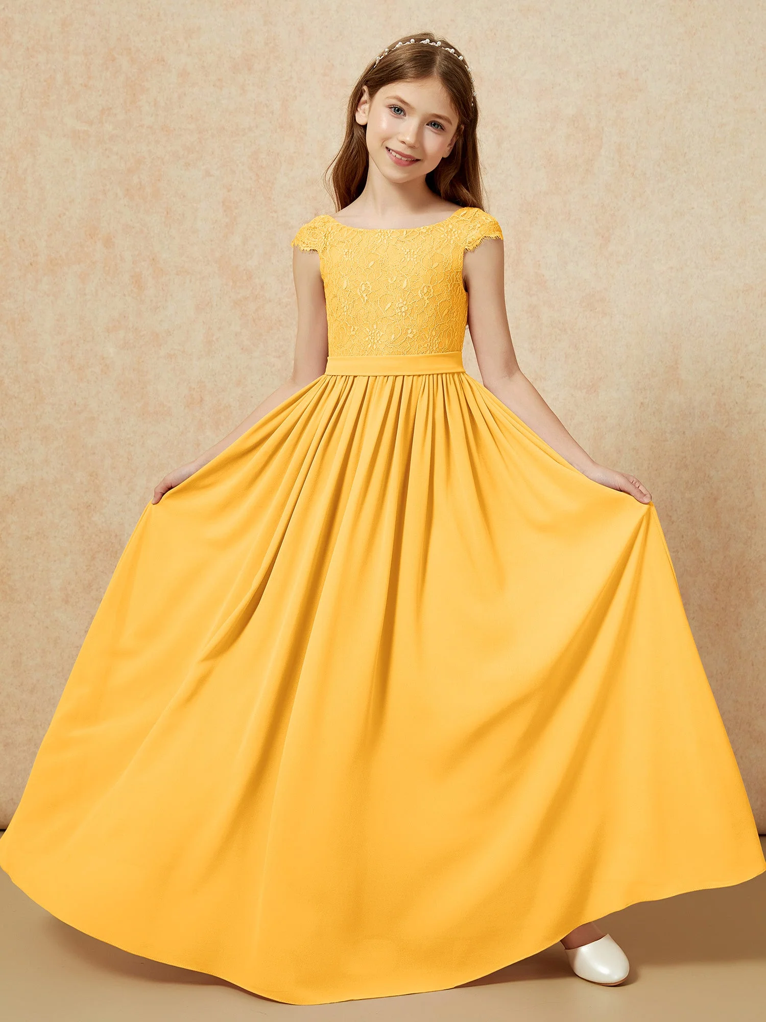 Flügelärmel Spitze Chiffon Junge Brautjungfernkleider Mandarine - Image 5