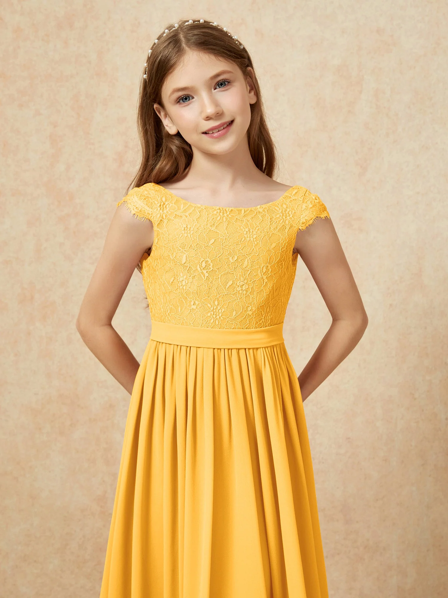 Flügelärmel Spitze Chiffon Junge Brautjungfernkleider Mandarine - Image 6