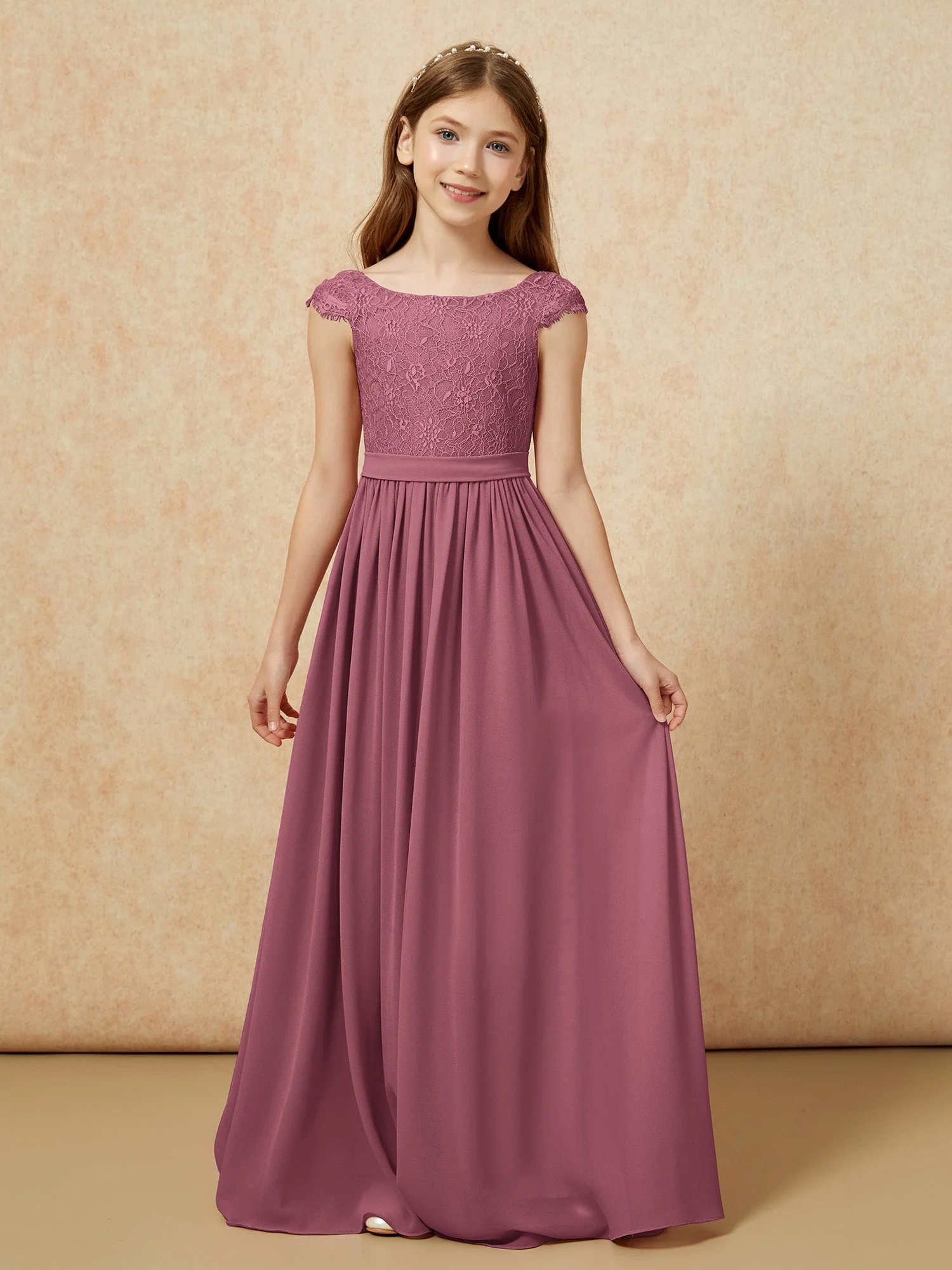 Flügelärmel Spitze Chiffon Junge Brautjungfernkleider Maulbeere
