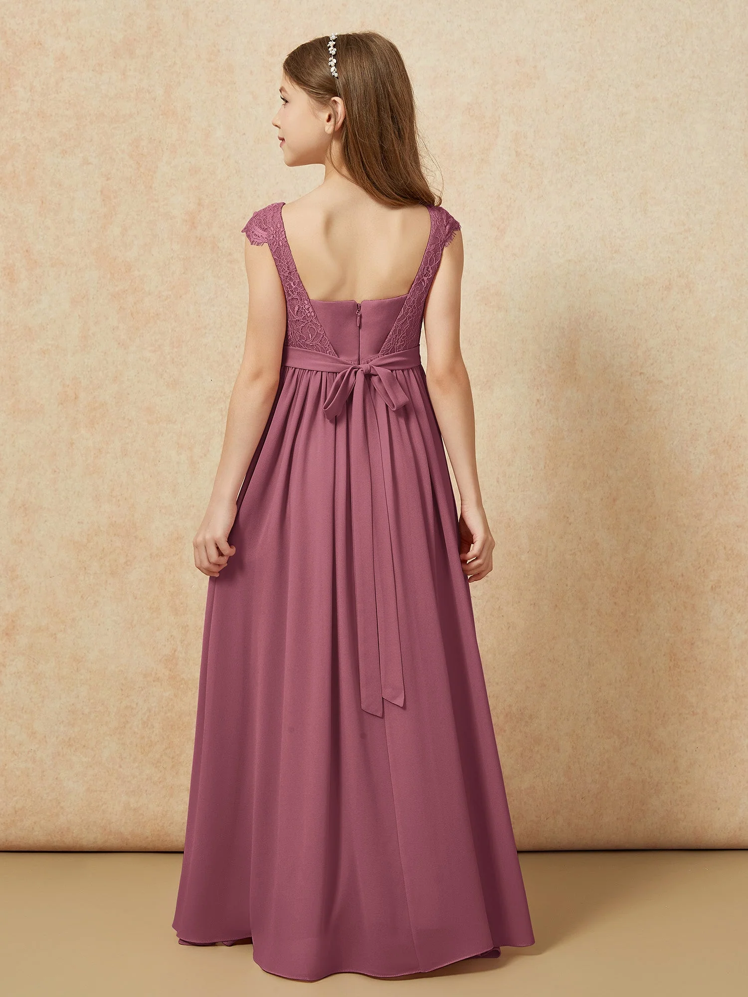 Flügelärmel Spitze Chiffon Junge Brautjungfernkleider Maulbeere - Image 2