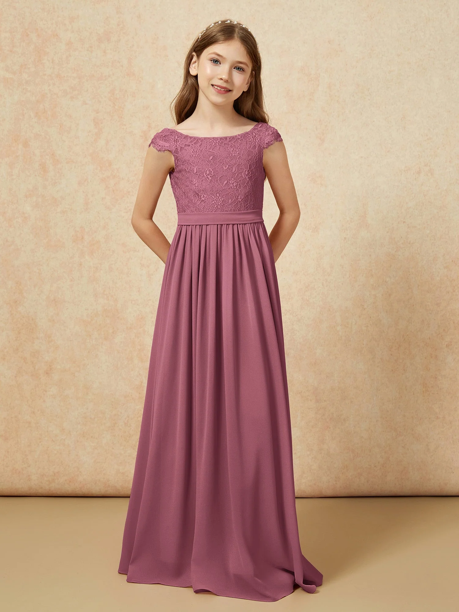 Flügelärmel Spitze Chiffon Junge Brautjungfernkleider Maulbeere - Image 4