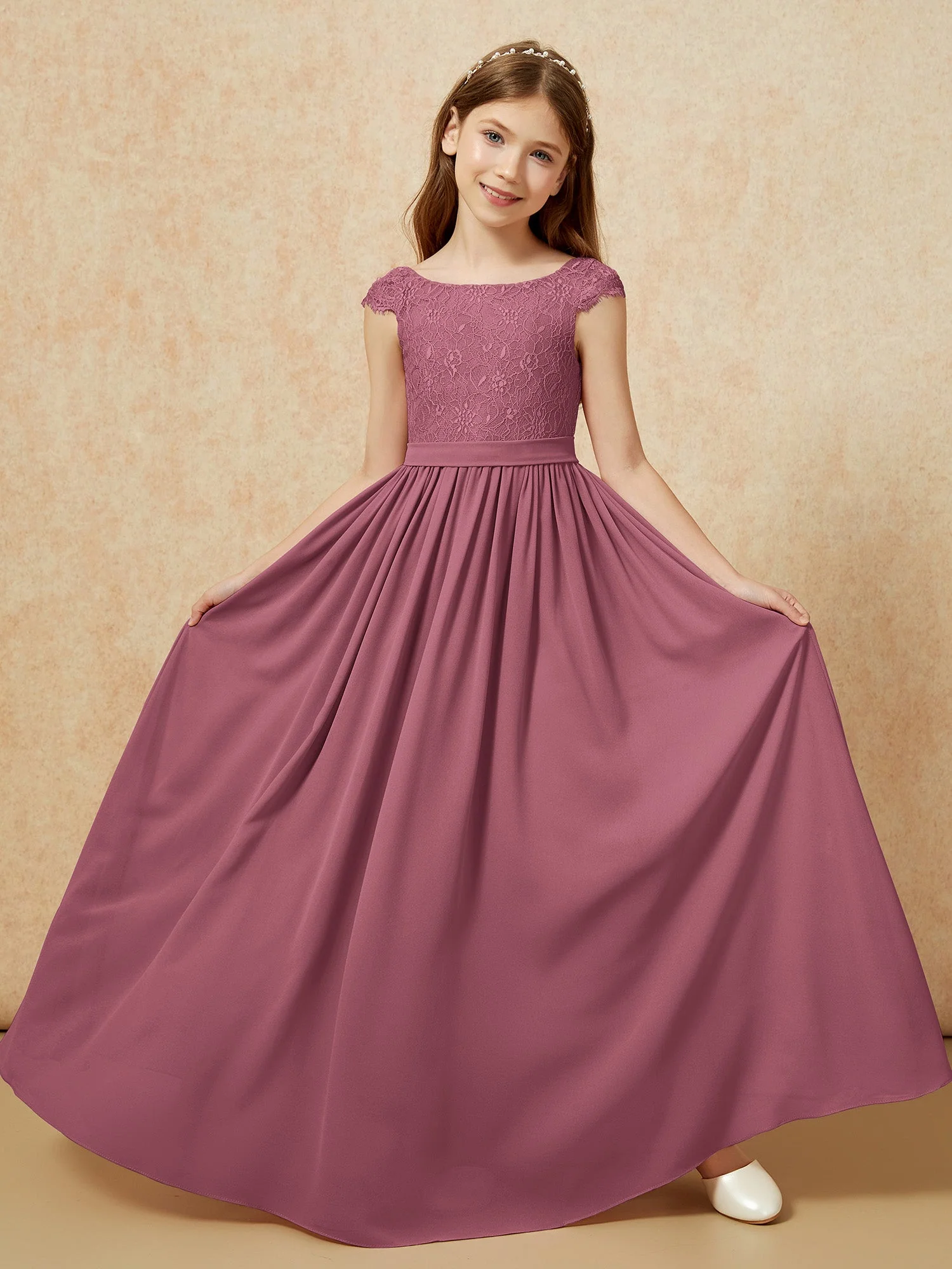 Flügelärmel Spitze Chiffon Junge Brautjungfernkleider Maulbeere - Image 5