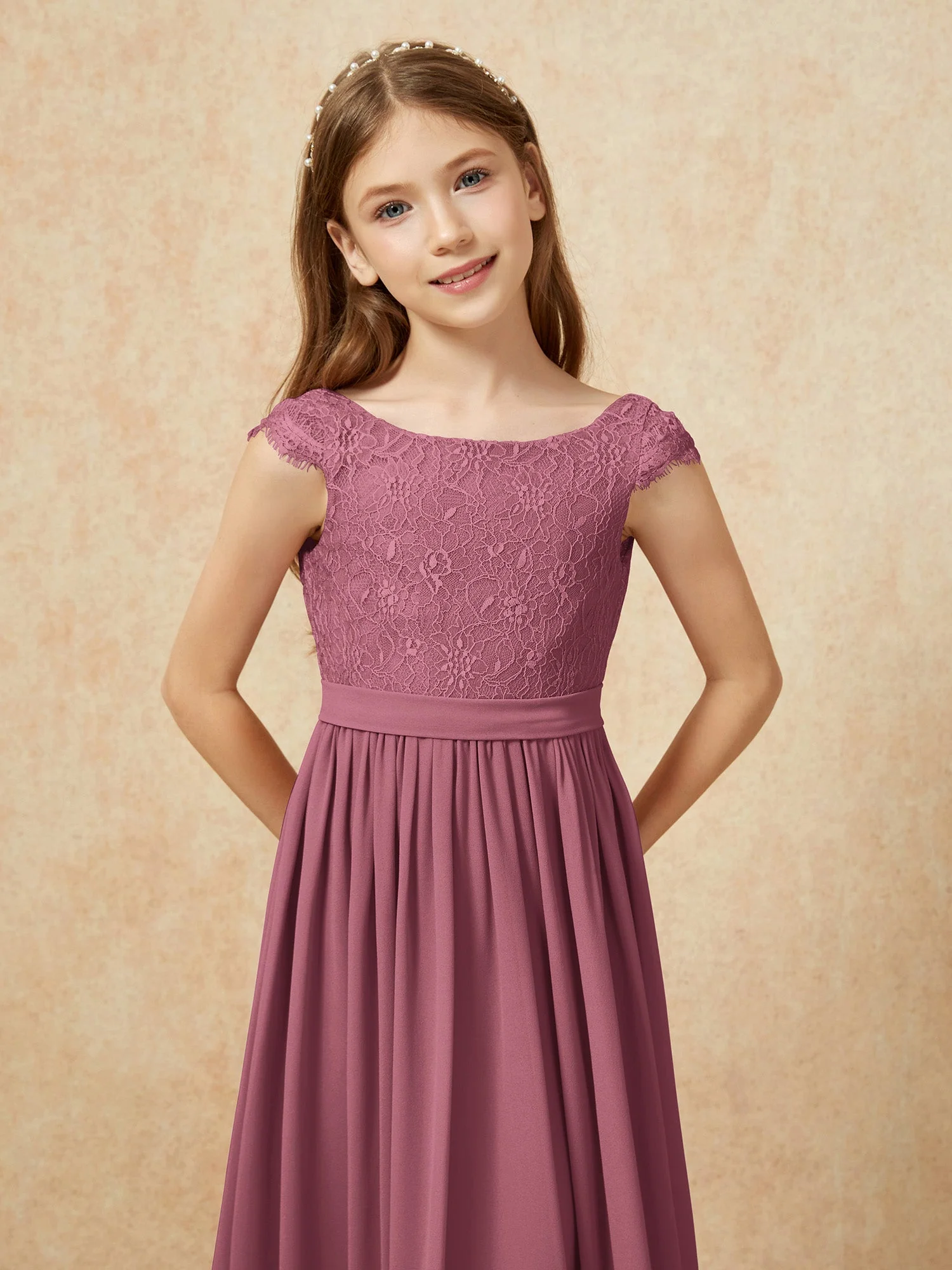 Flügelärmel Spitze Chiffon Junge Brautjungfernkleider Maulbeere - Image 6