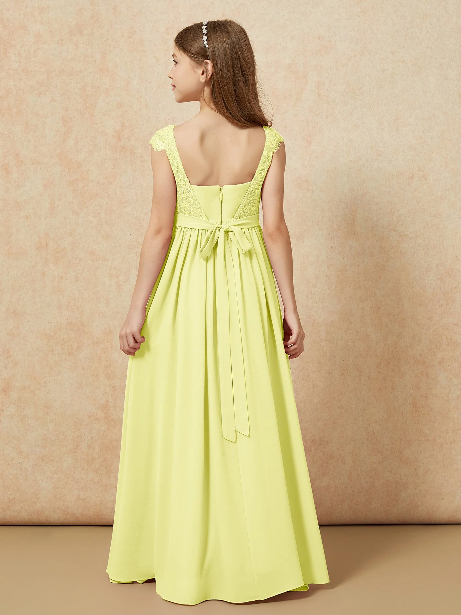 Flügelärmel Spitze Chiffon Junge Brautjungfernkleider Narzisse - Image 2