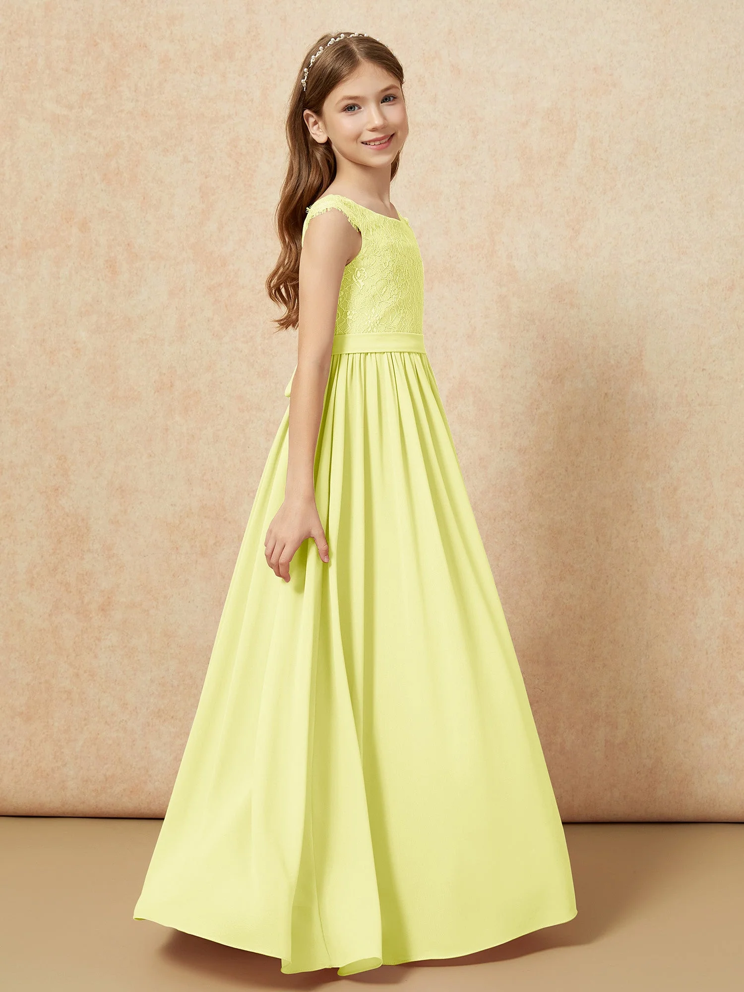 Flügelärmel Spitze Chiffon Junge Brautjungfernkleider Narzisse - Image 3