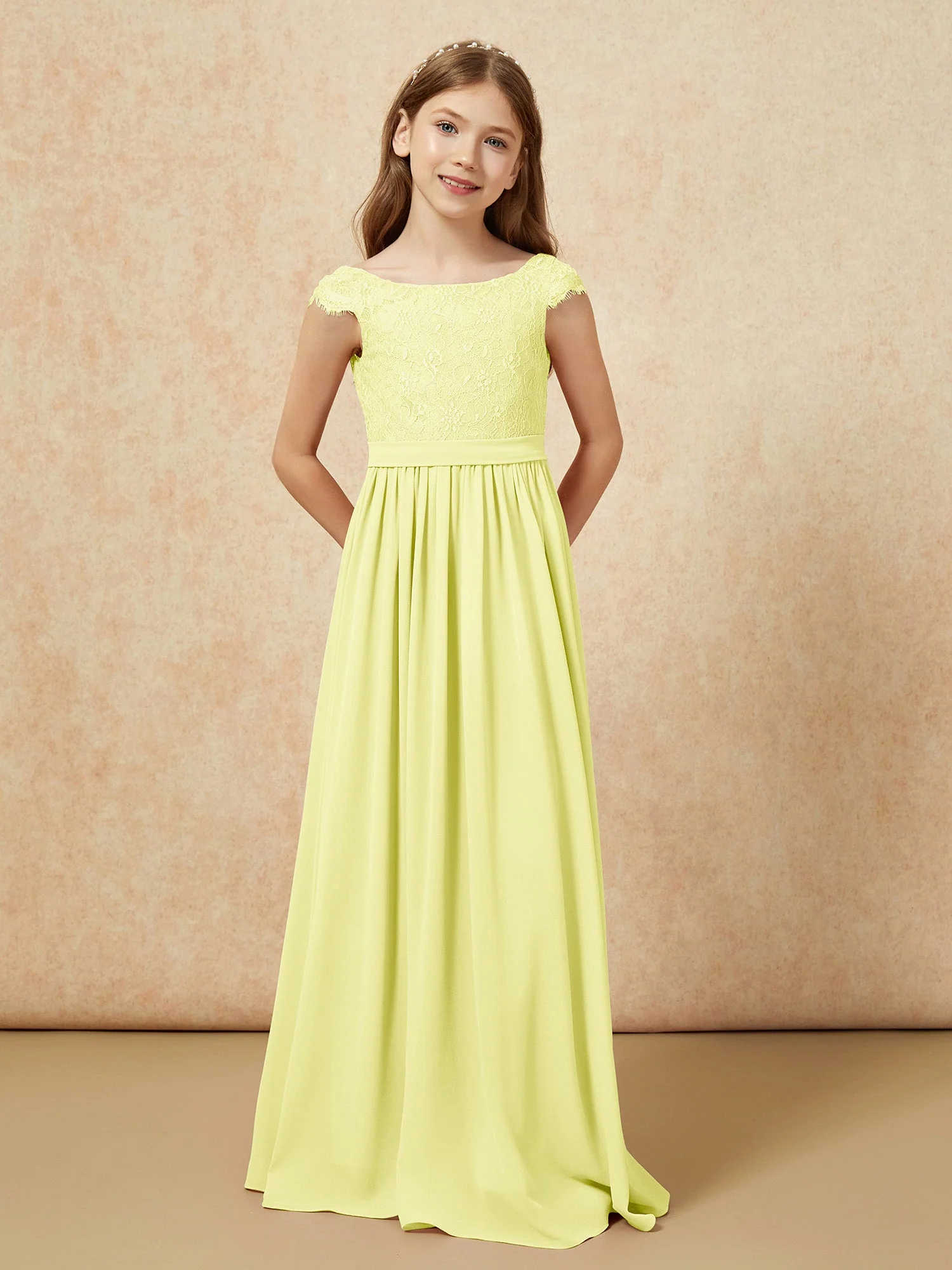 Flügelärmel Spitze Chiffon Junge Brautjungfernkleider Narzisse - Image 4