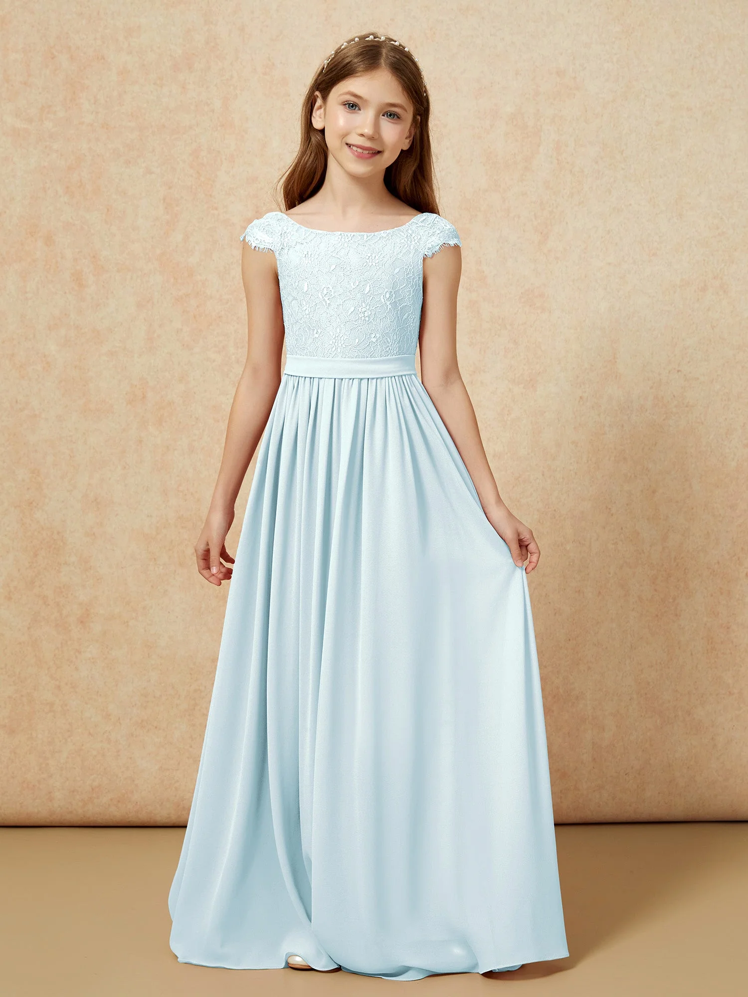Flügelärmel Spitze Chiffon Junge Brautjungfernkleider Nebel