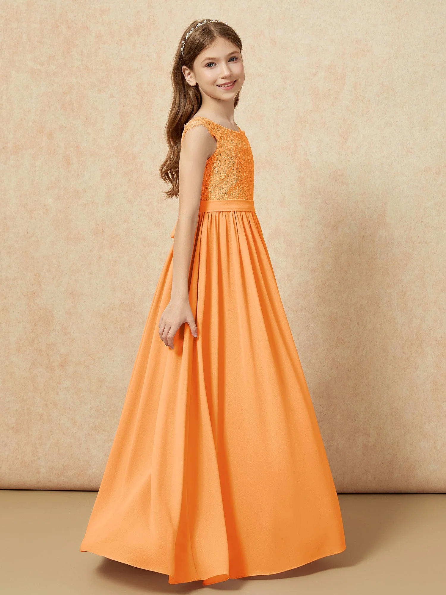 Flügelärmel Spitze Chiffon Junge Brautjungfernkleider Orange - Image 3