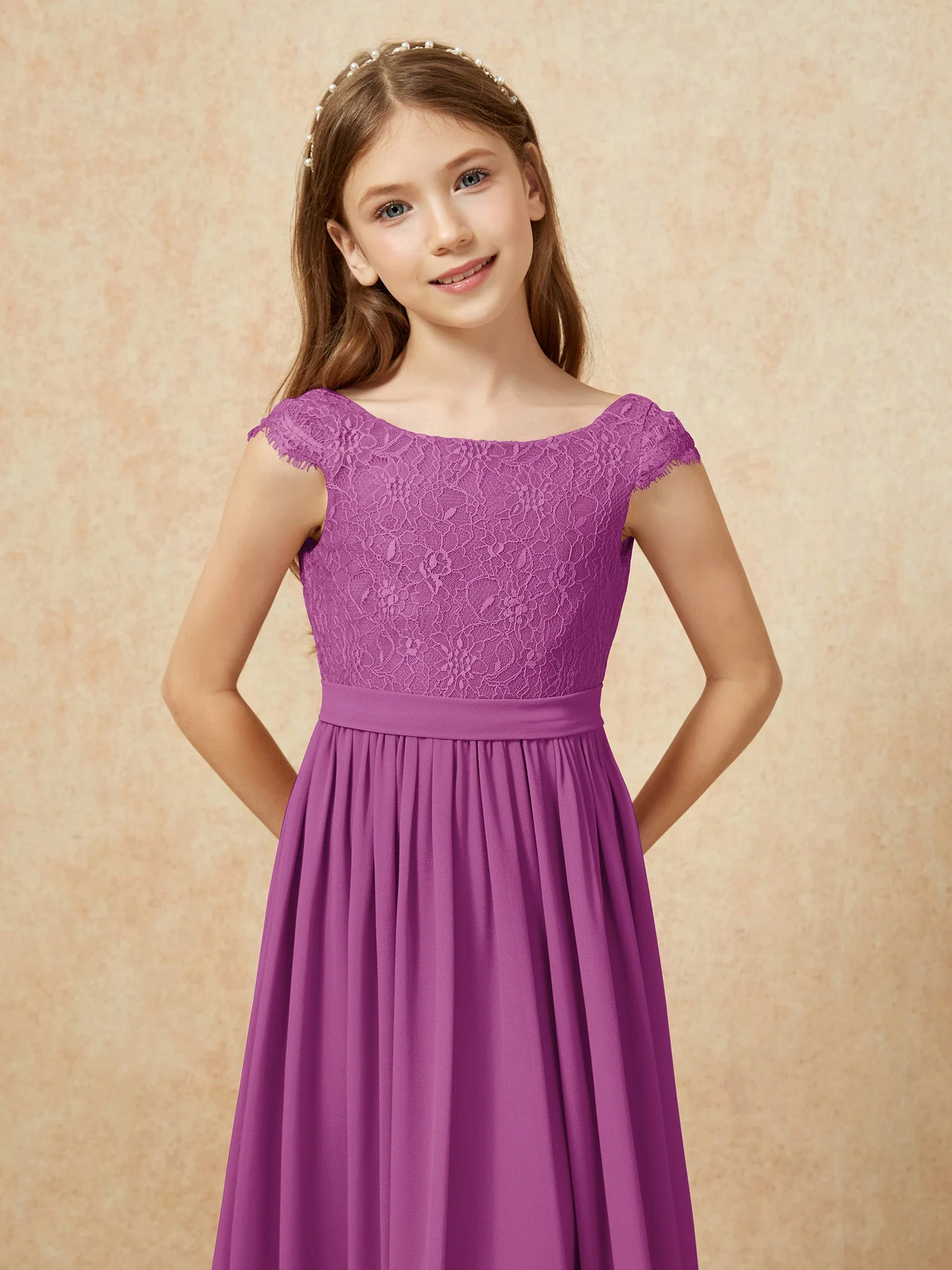 Flügelärmel Spitze Chiffon Junge Brautjungfernkleider Orchidee - Image 6