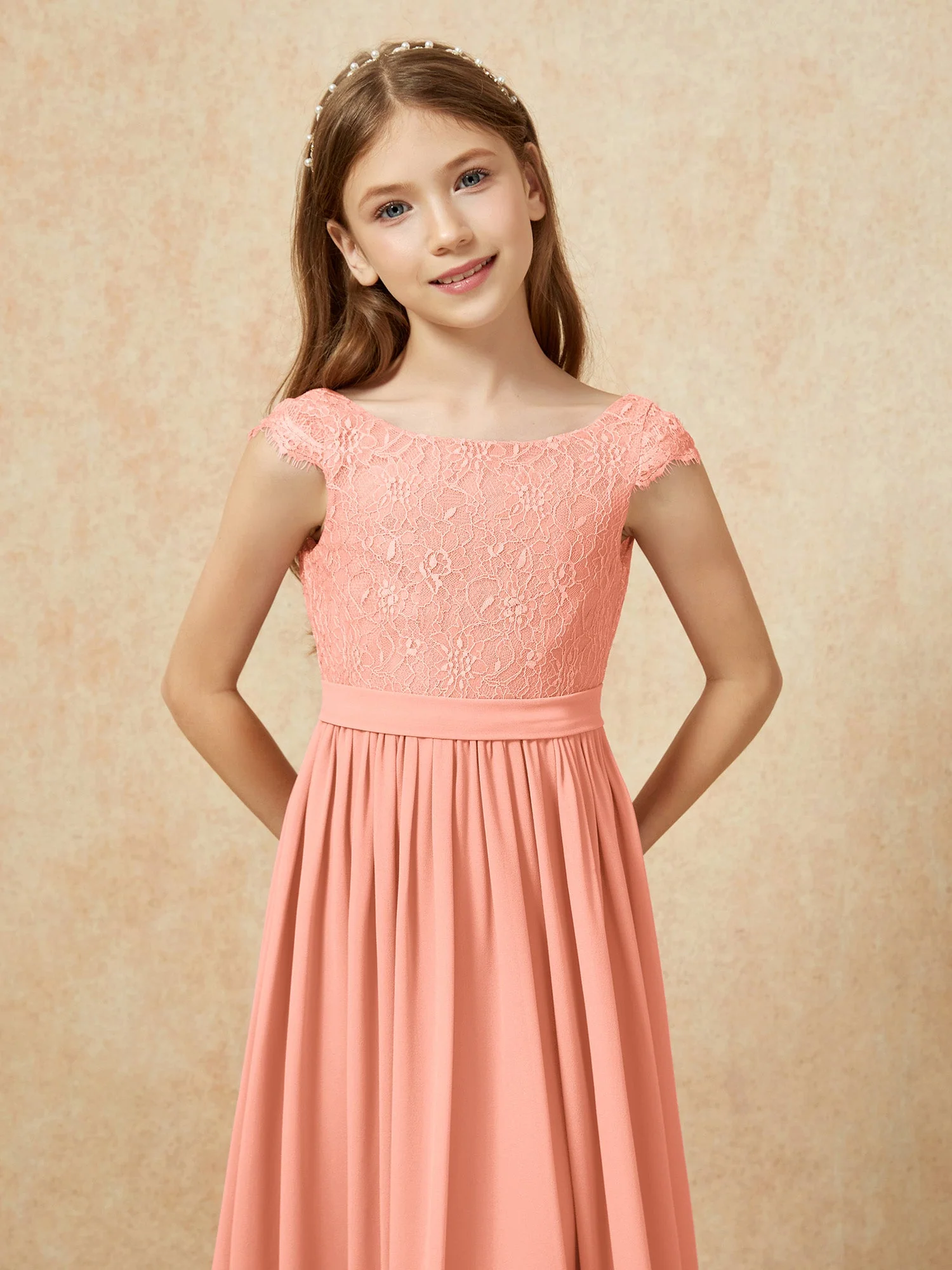 Flügelärmel Spitze Chiffon Junge Brautjungfernkleider Papaya - Image 6