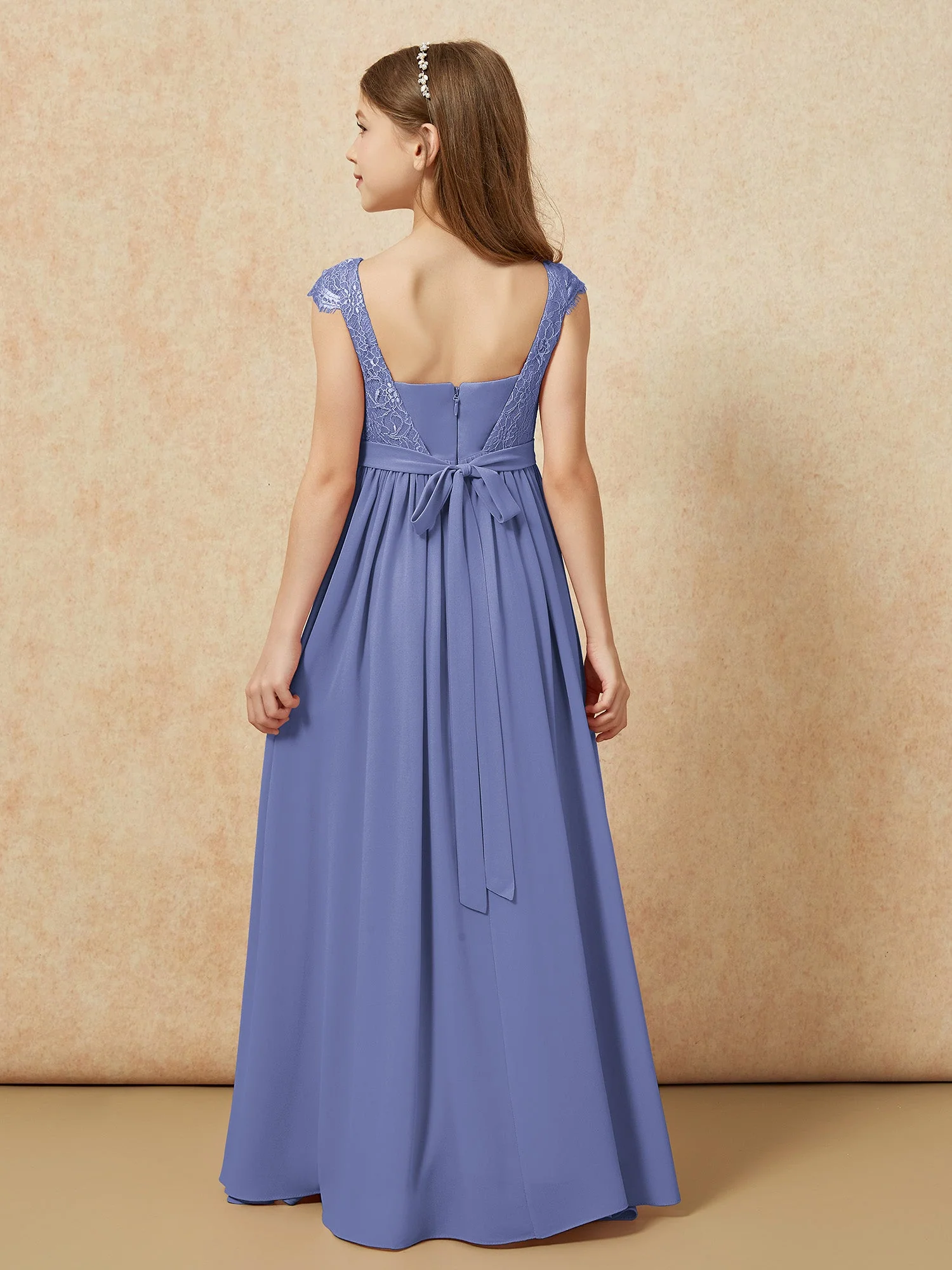 Flügelärmel Spitze Chiffon Junge Brautjungfernkleider Periwinkleblau - Image 2