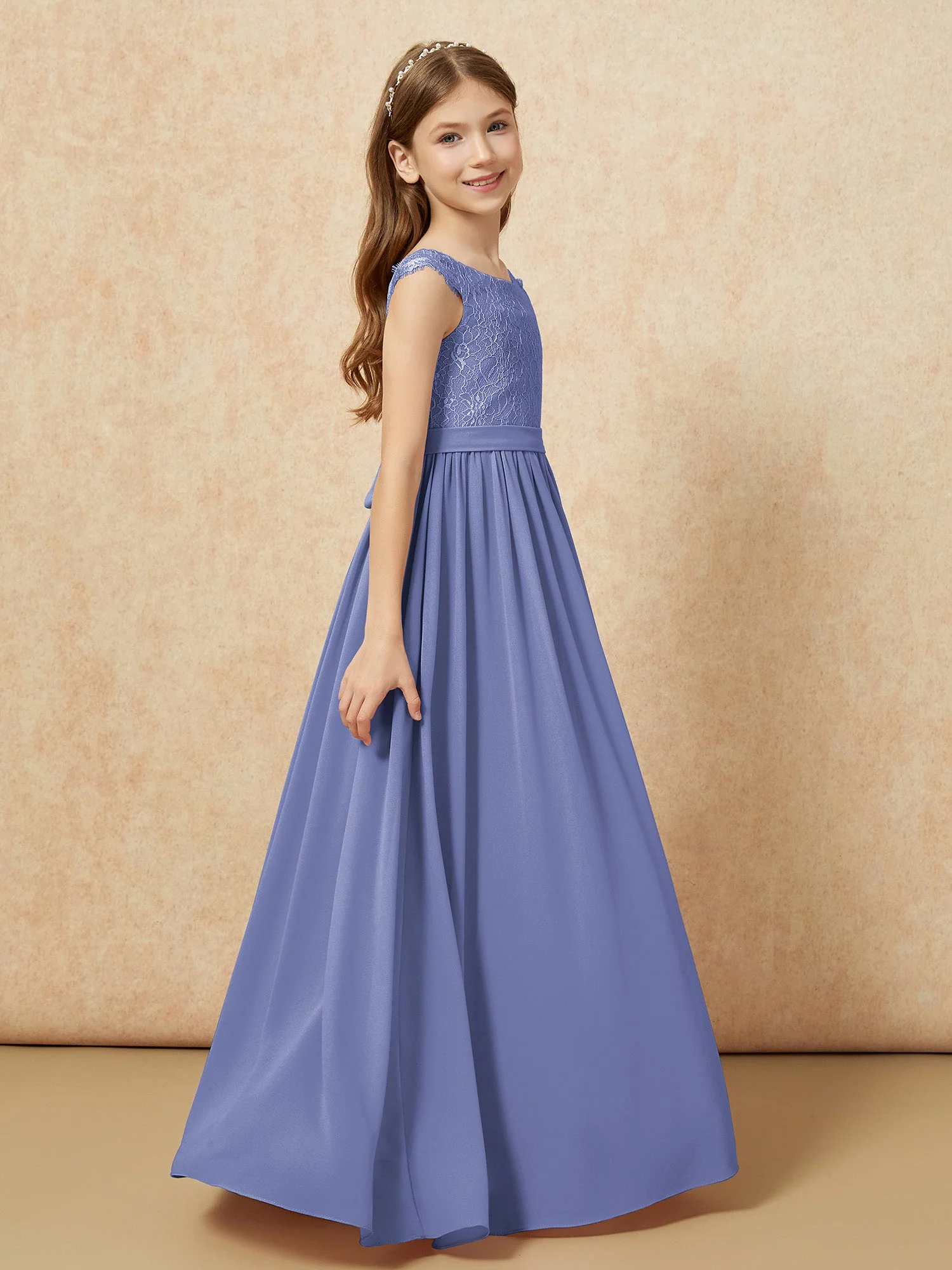 Flügelärmel Spitze Chiffon Junge Brautjungfernkleider Periwinkleblau - Image 3