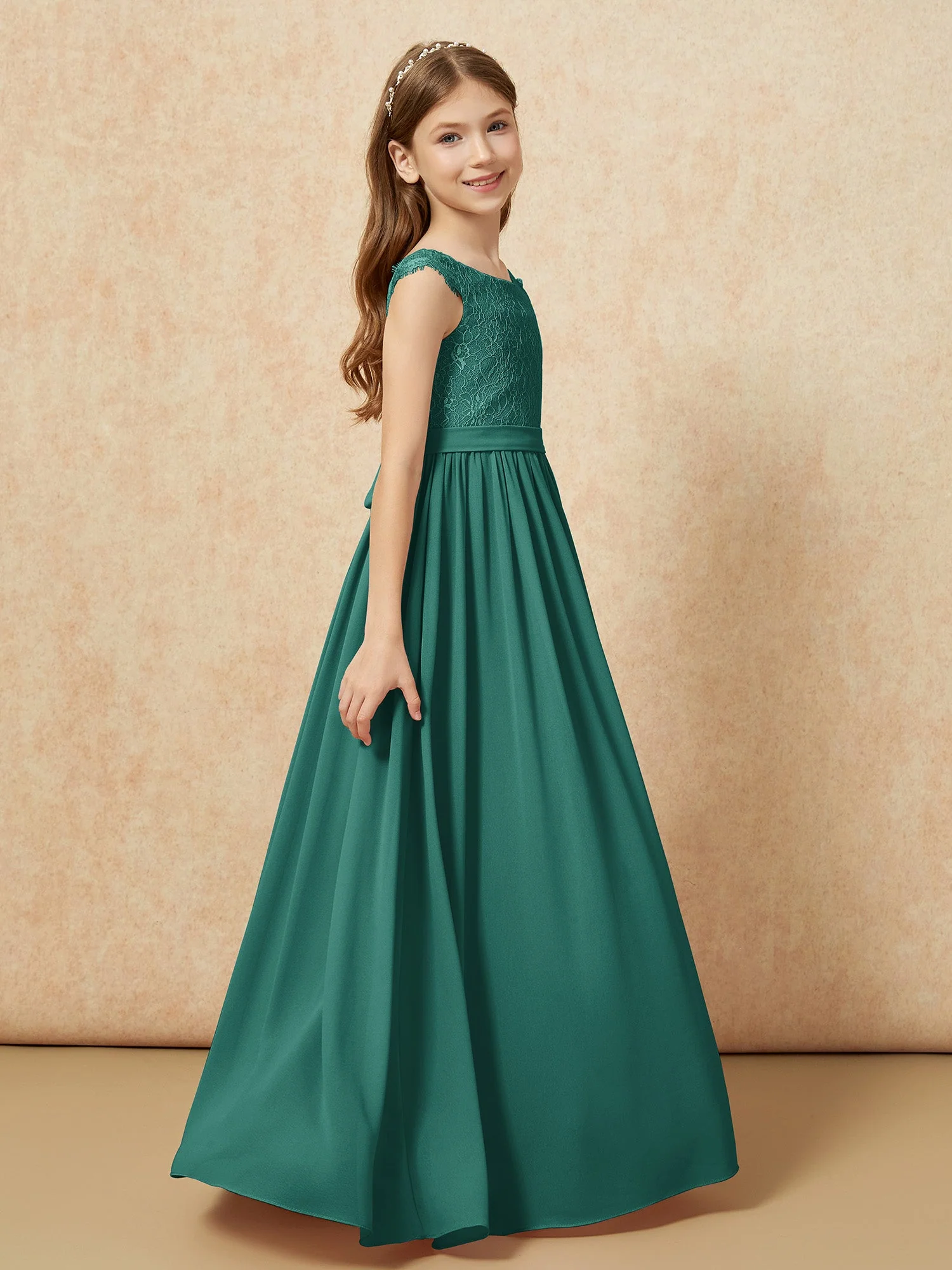 Flügelärmel Spitze Chiffon Junge Brautjungfernkleider Pfau - Image 3