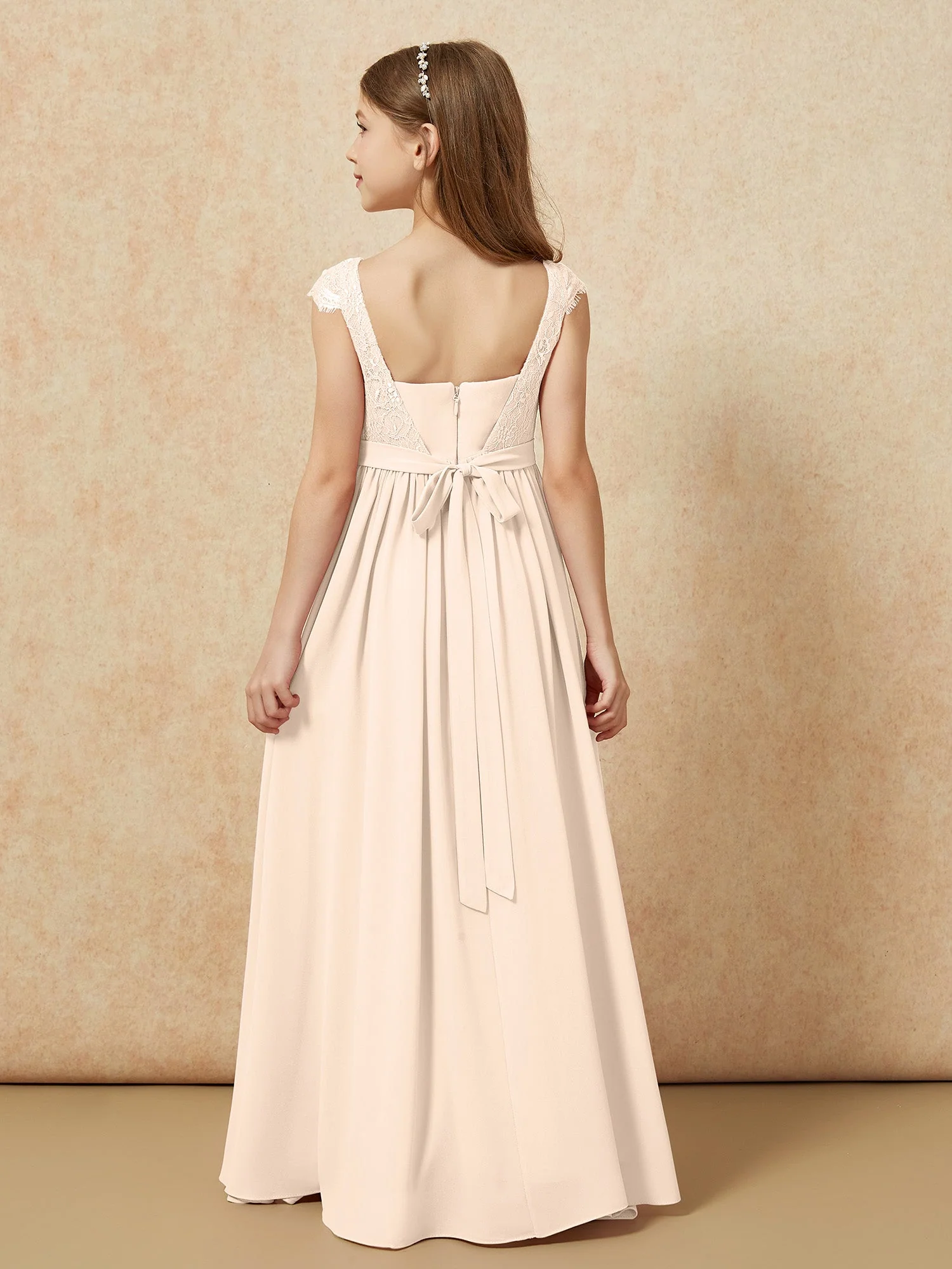Flügelärmel Spitze Chiffon Junge Brautjungfernkleider Pfirsich - Image 2