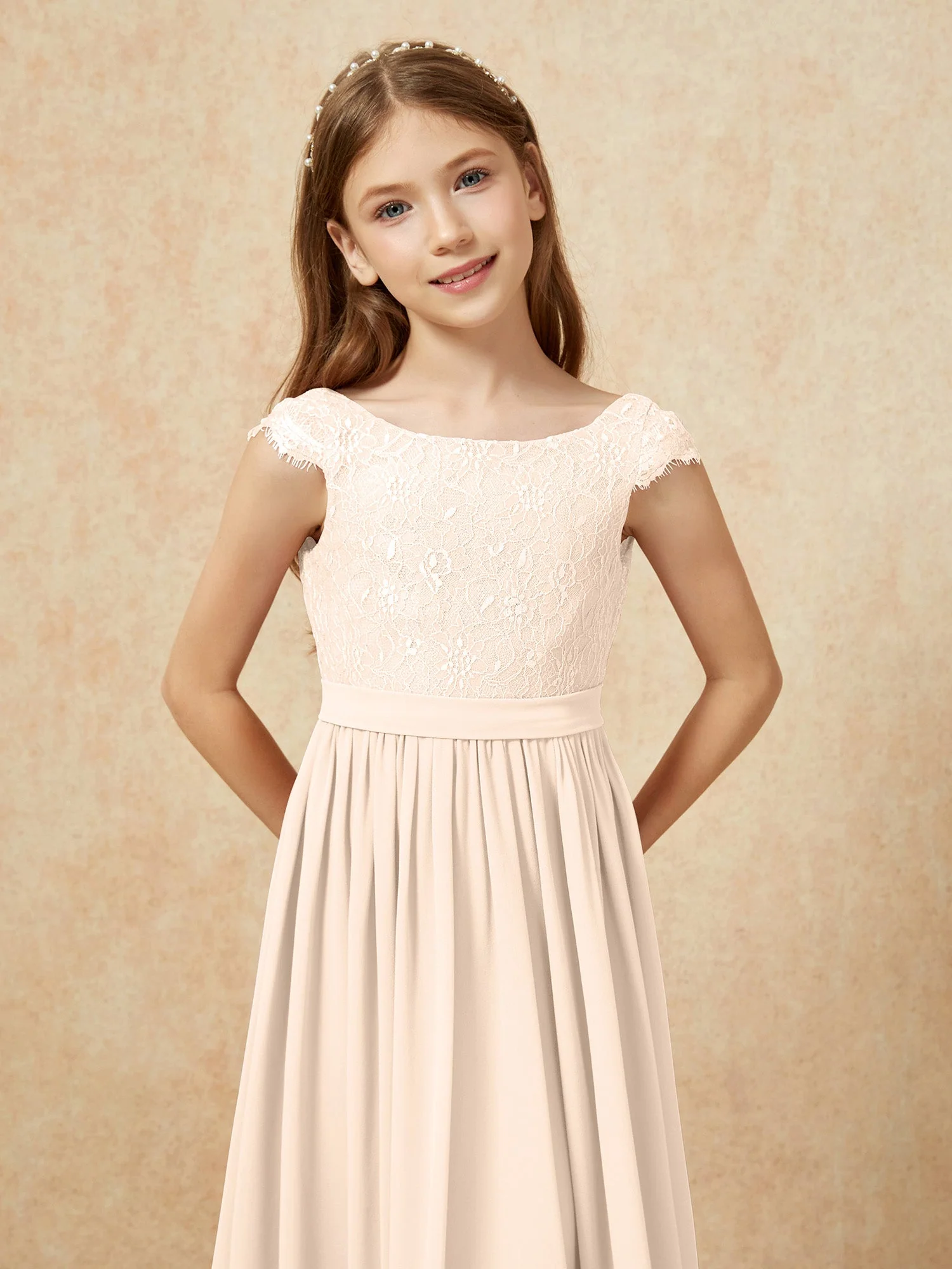 Flügelärmel Spitze Chiffon Junge Brautjungfernkleider Pfirsich - Image 6