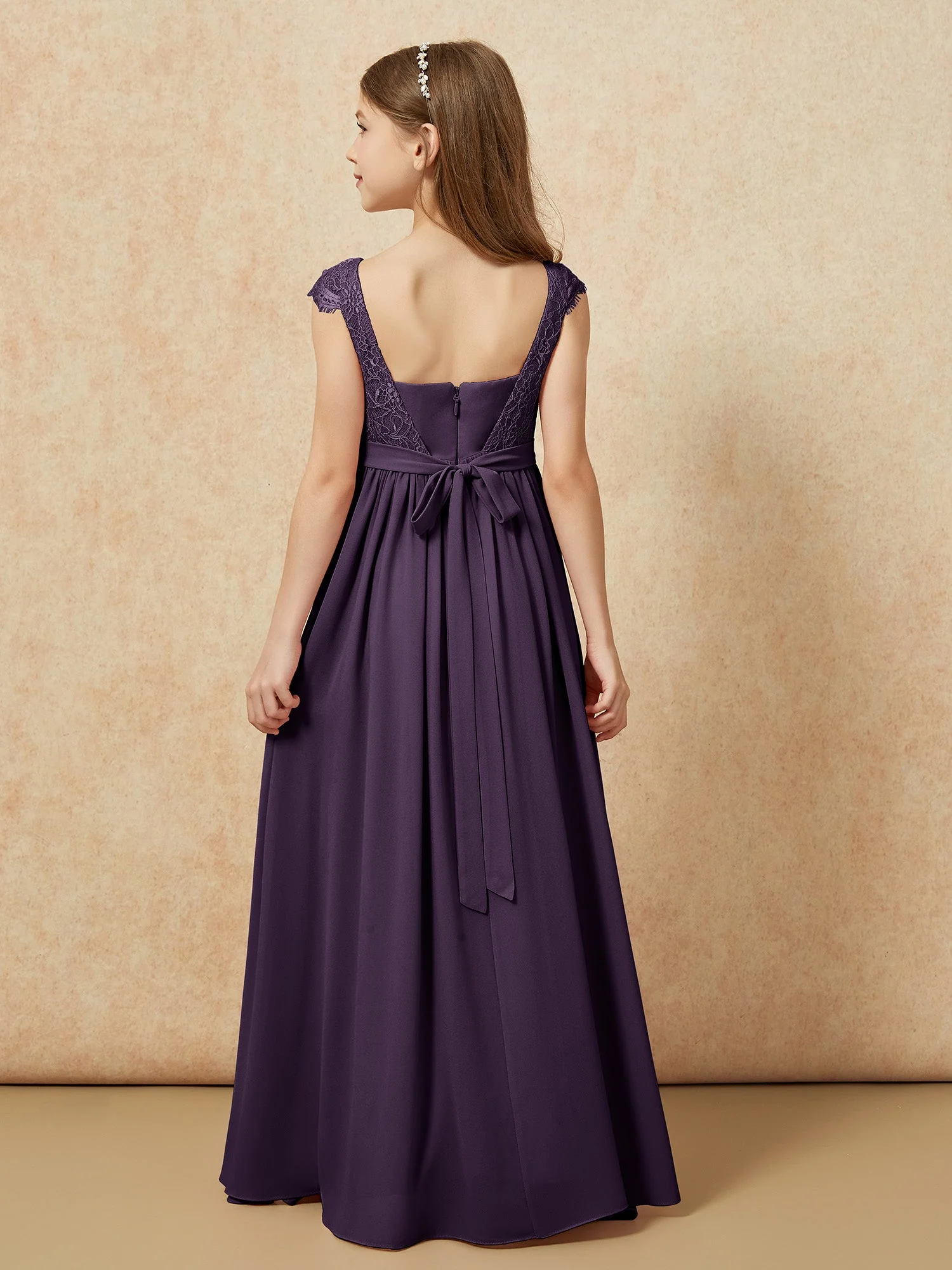 Flügelärmel Spitze Chiffon Junge Brautjungfernkleider Plum - Image 2
